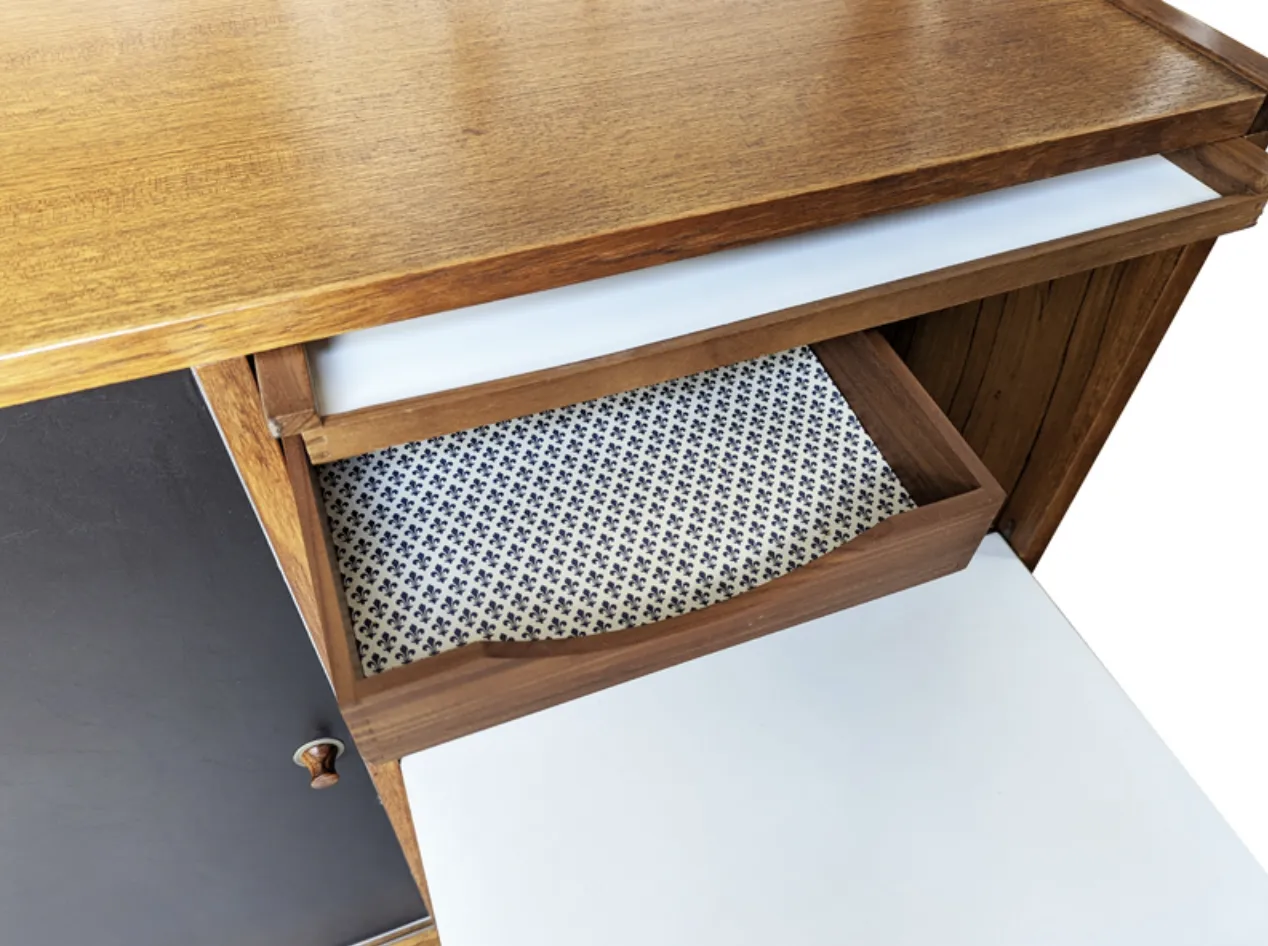 Italian Teakwood & Black Skai 1960s Sideboard By G. Coslin For 3v Arredamenti photo Furniture