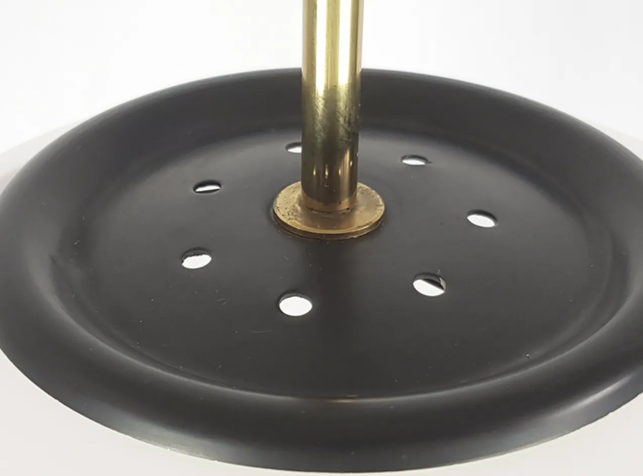 Black Metal, Brass & White Glass Floor Lamp Attrib. To Stilnovo, 1950s photo furniture
