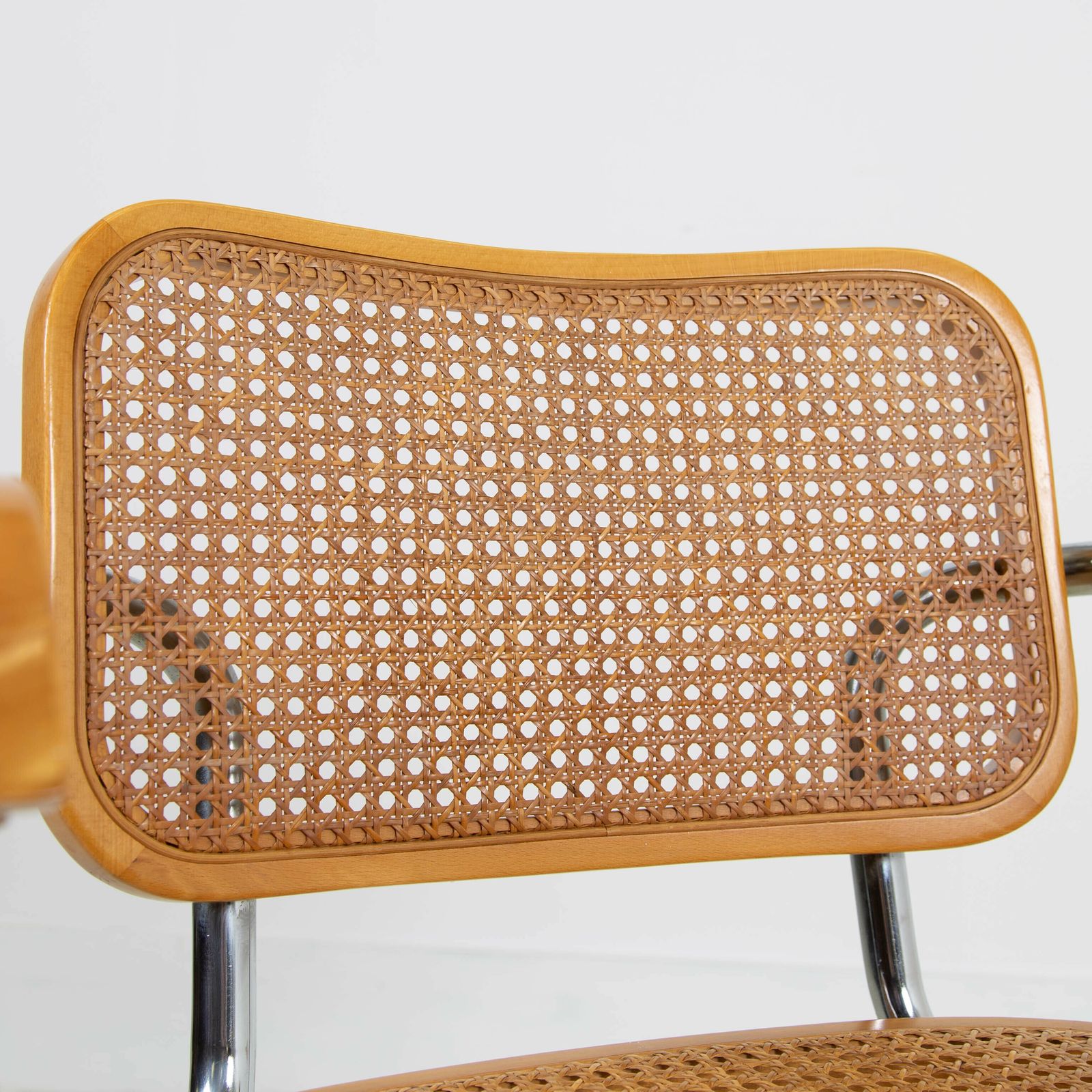 Marcel Breuer Style Cane And Chrome Armchair By Cidue C1970 photo for sale