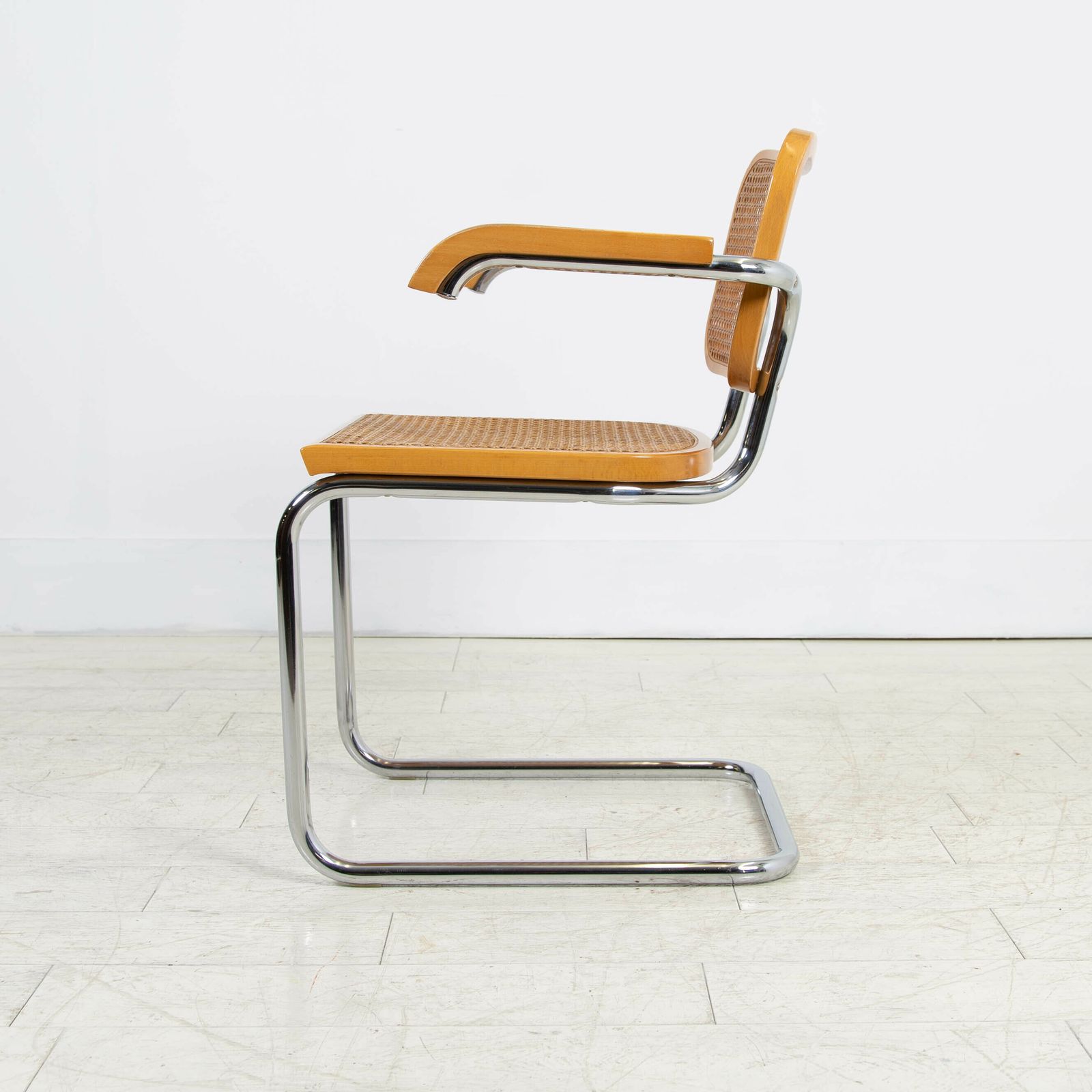 photo for sale Marcel Breuer Style Cane And Chrome Armchair By Cidue C1970