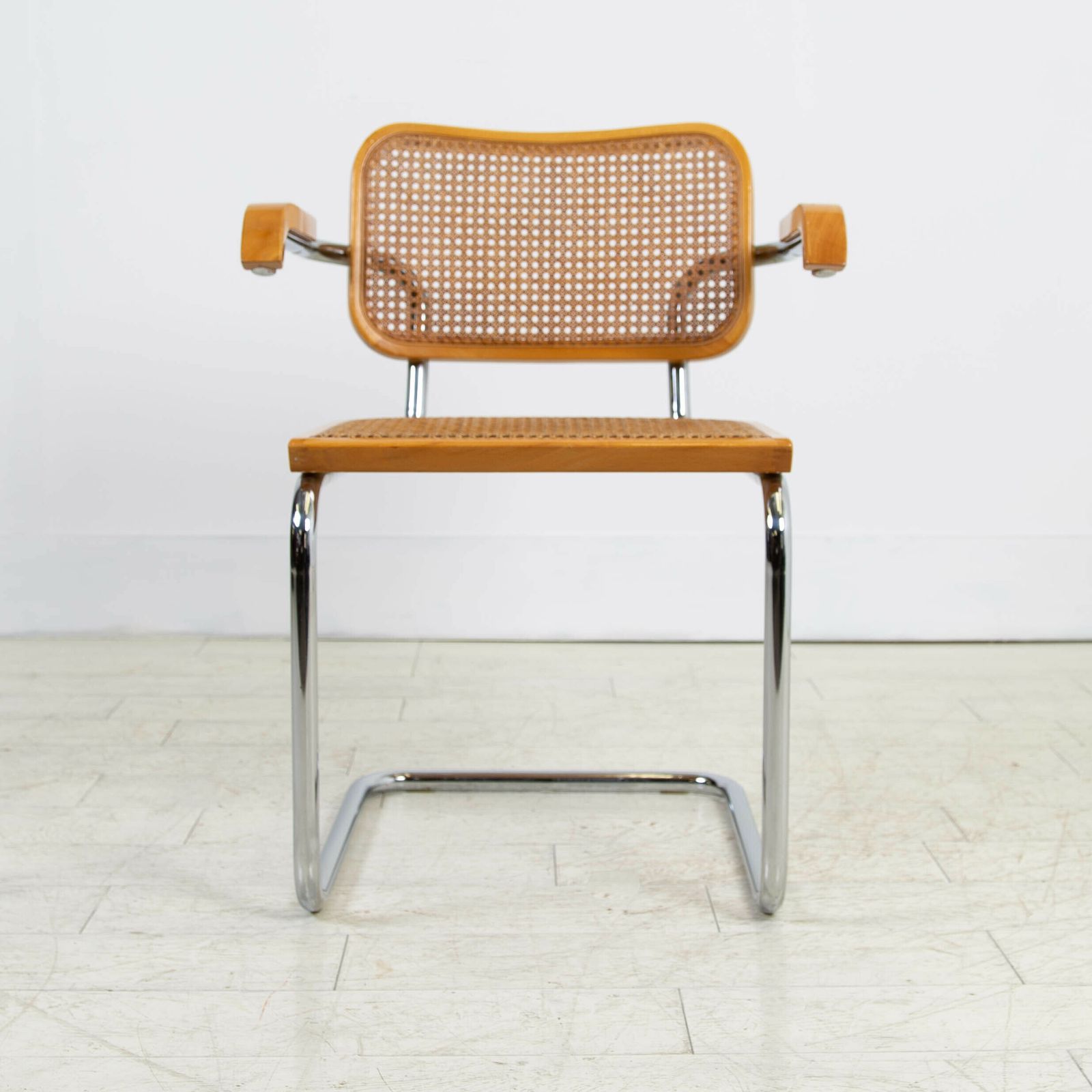 365.0 Marcel Breuer Style Cane And Chrome Armchair By Cidue C1970 photo