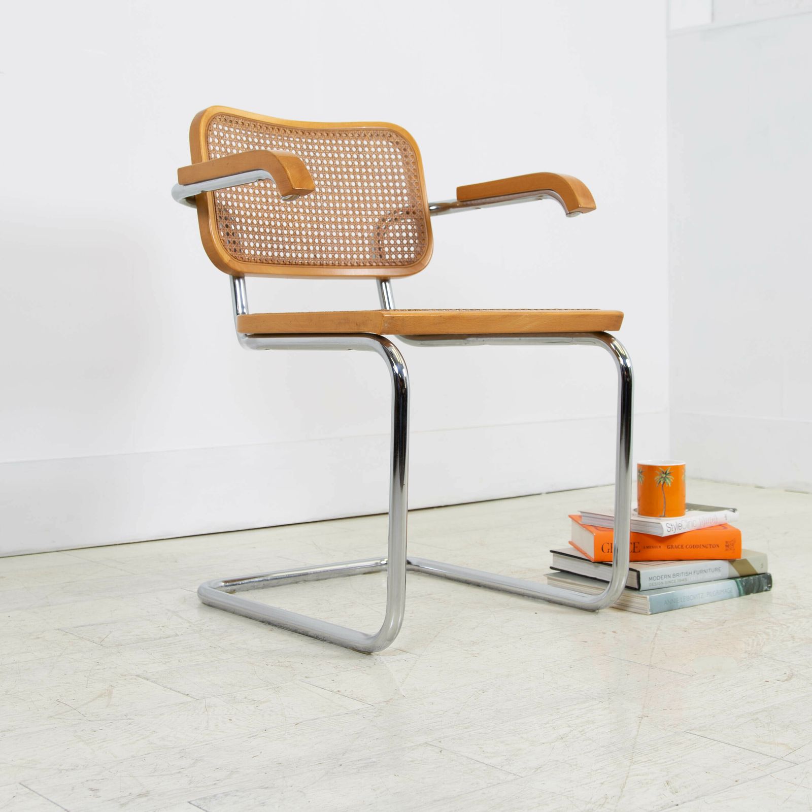 photo buy Marcel Breuer Style Cane And Chrome Armchair By Cidue C1970