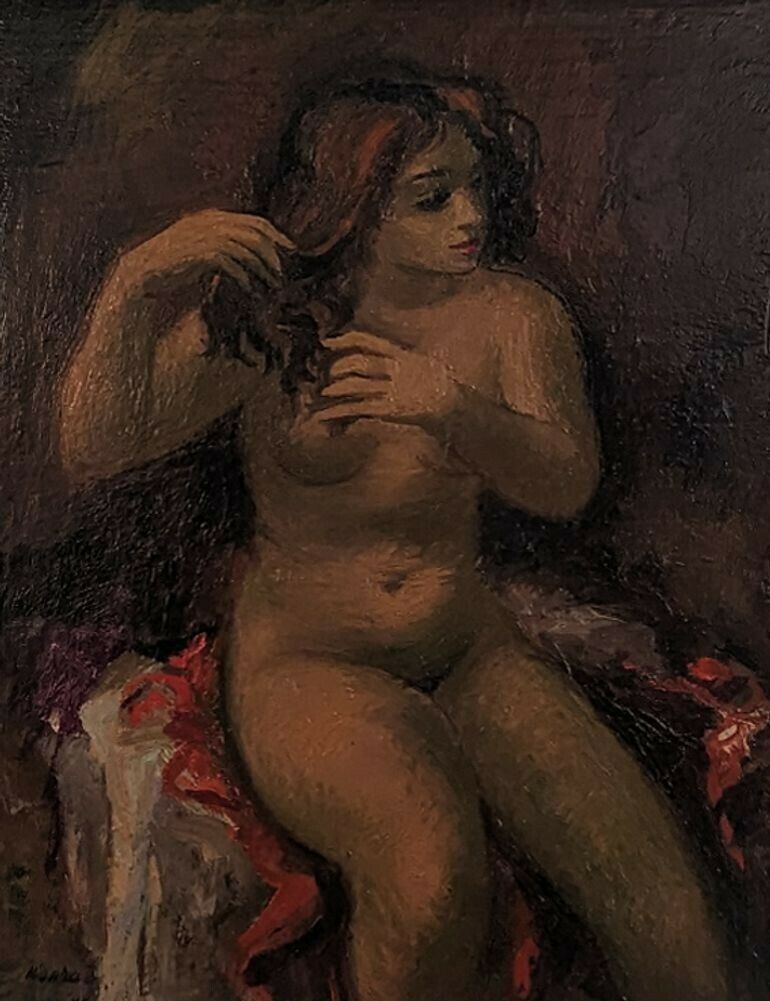 Adolf Ferdinand Konrad (1915   2003) 'Nude Combing Her Hair' photo furniture