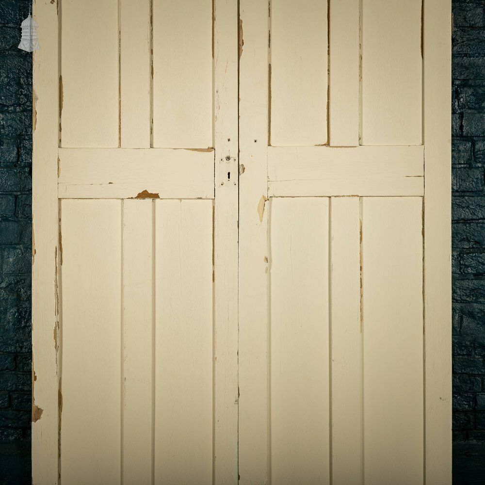photo for sale Pine Paneled Shutters, 4 Panel White Painted Pair