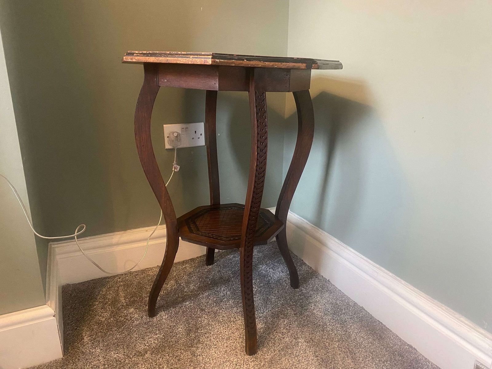Antique Victorian Hexagonal Side Table With Carved Details Vintage Console Table photo for sale