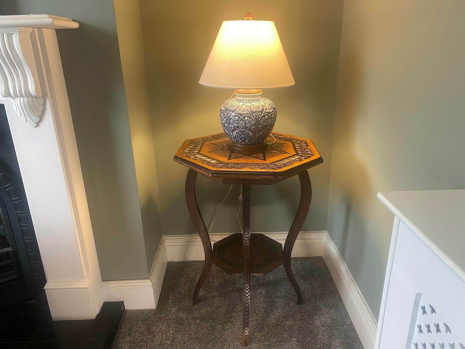 Antique Victorian Hexagonal Side Table With Carved Details Vintage Console Table photo Furniture