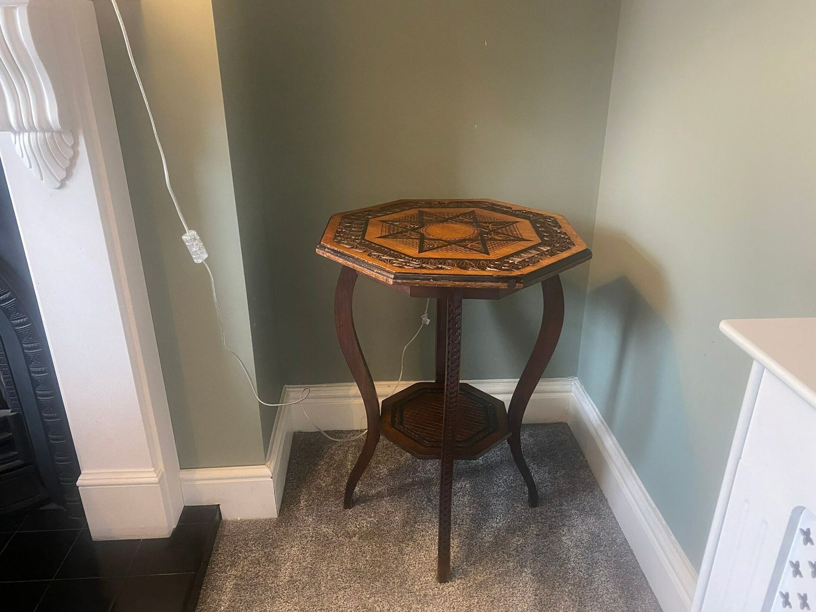 photo for sale Antique Victorian Hexagonal Side Table With Carved Details Vintage Console Table