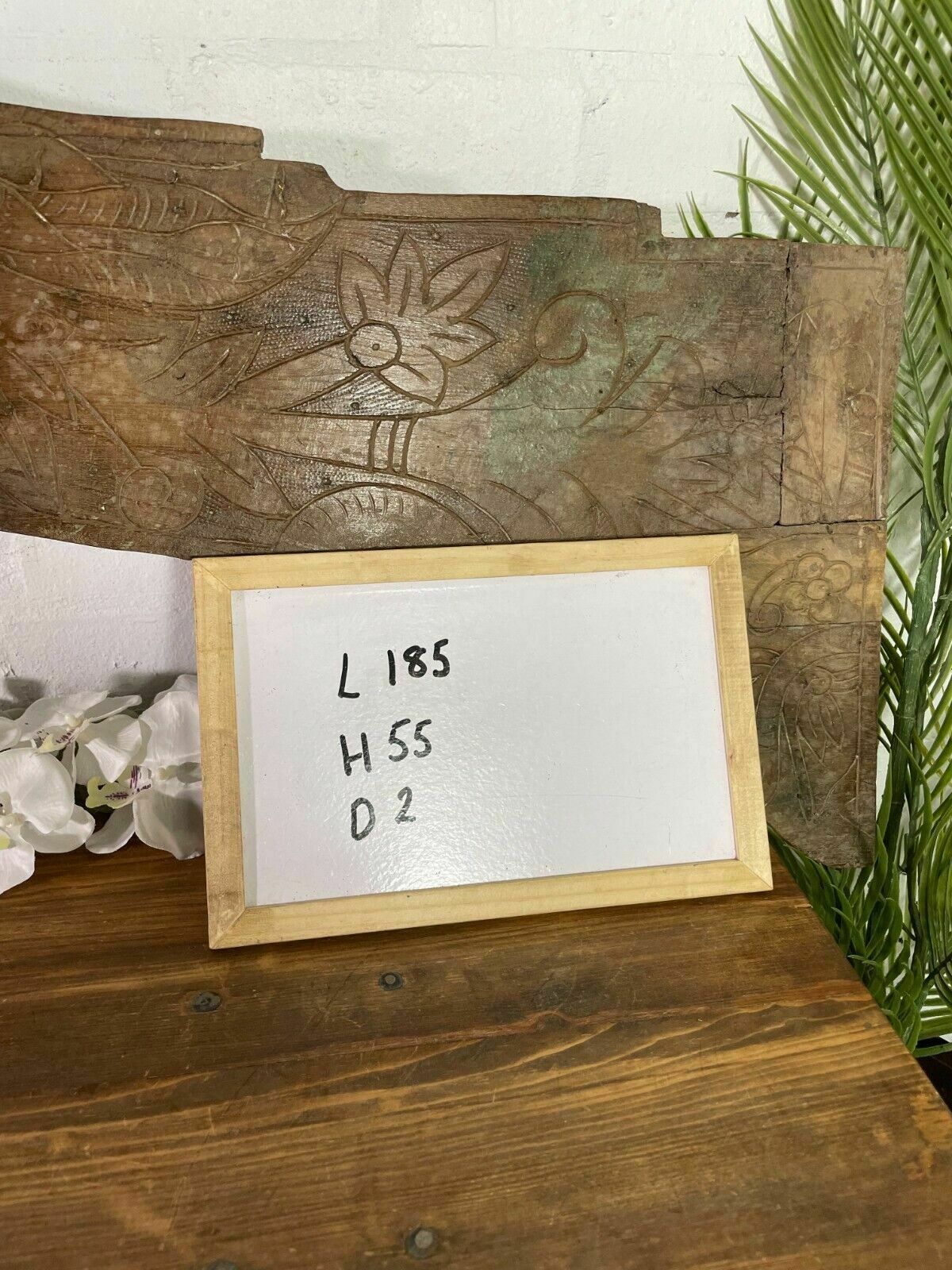 Furniture Vintage Antique Indian Hand Carved Solid Wood Floral Sign Plaque Bed Head Board photo