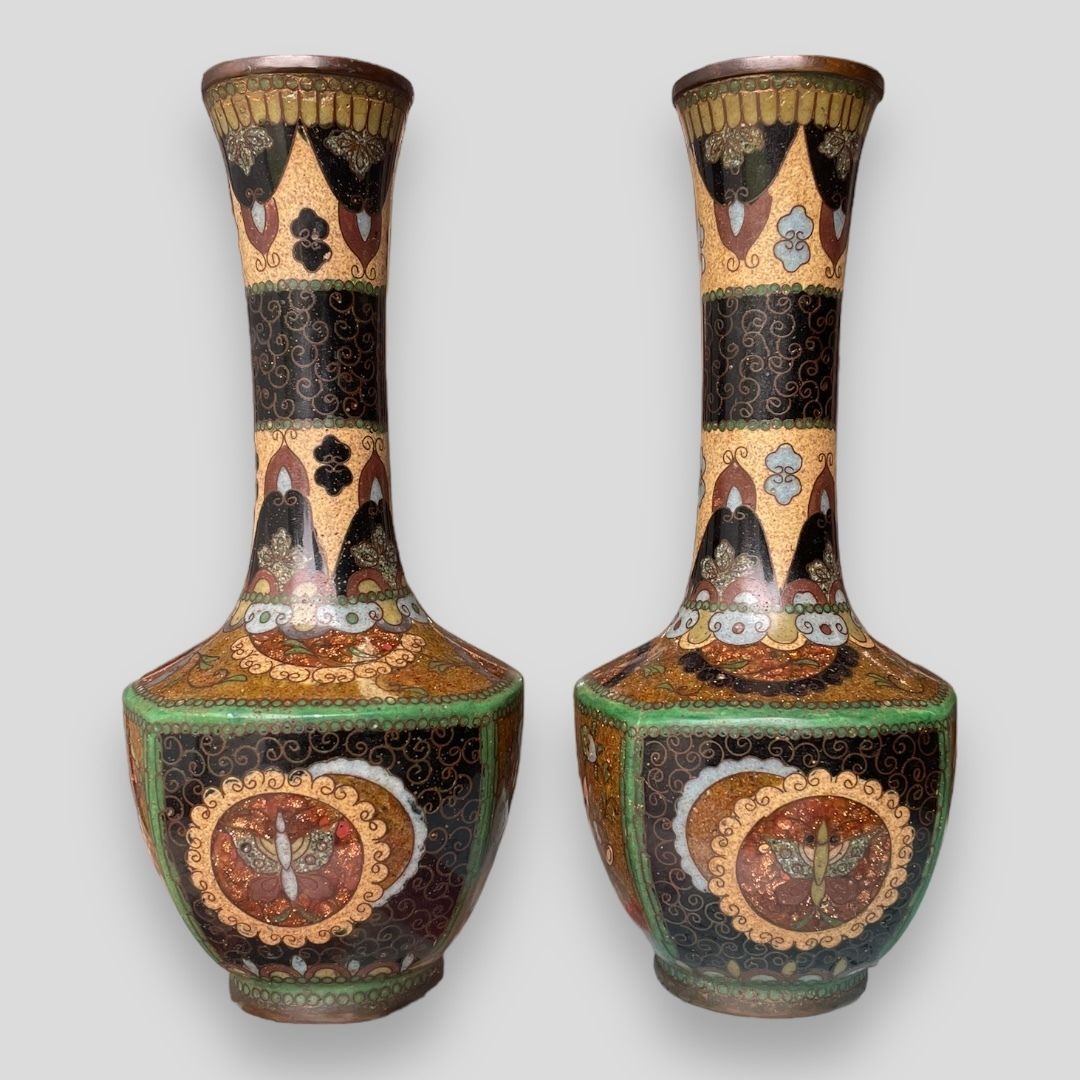 A Pair Of Japanese Cloisonné Mallet Shaped Vases photo for sale