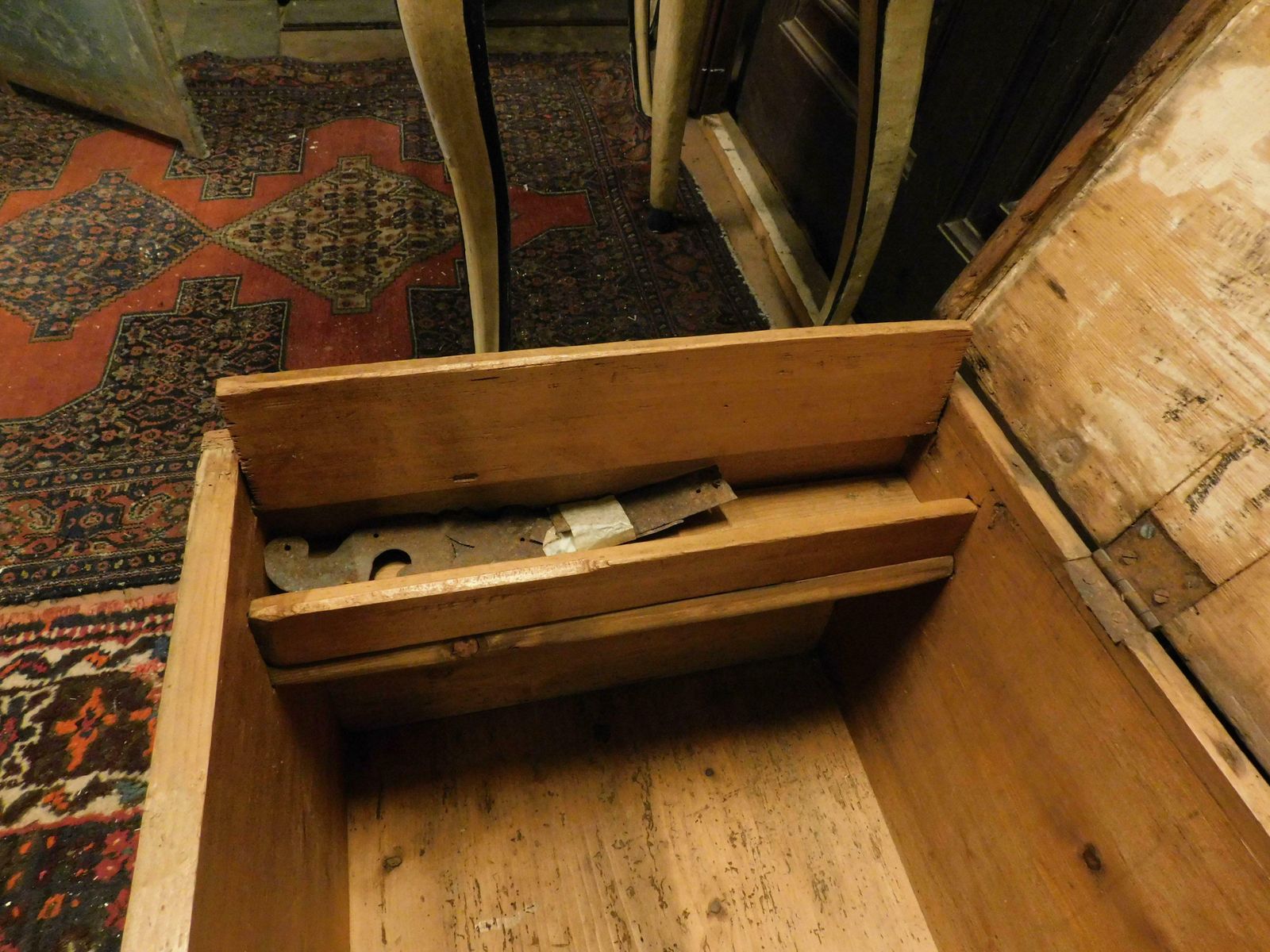 photo furniture Old Opening Chest, Lacquered And Painted On Larch Wood, Italy