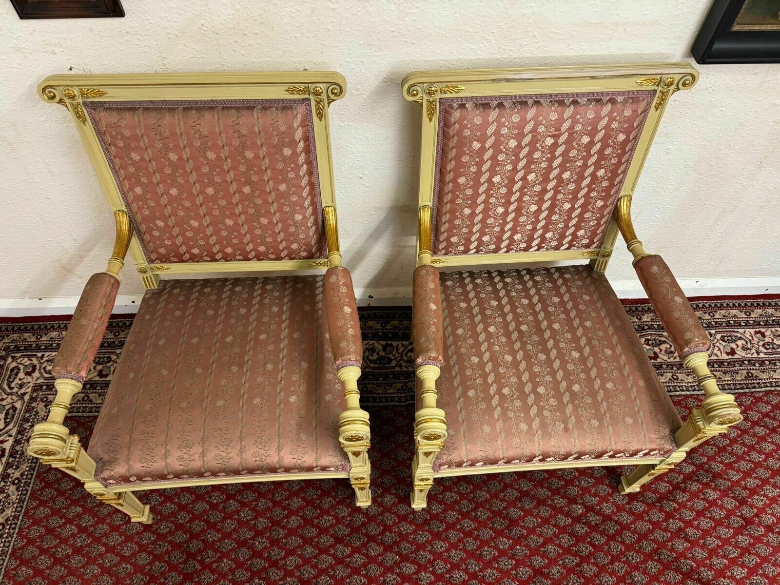 Stunning Pair Of French Antique Upholstered Armchairs Circa 1880 photo buy