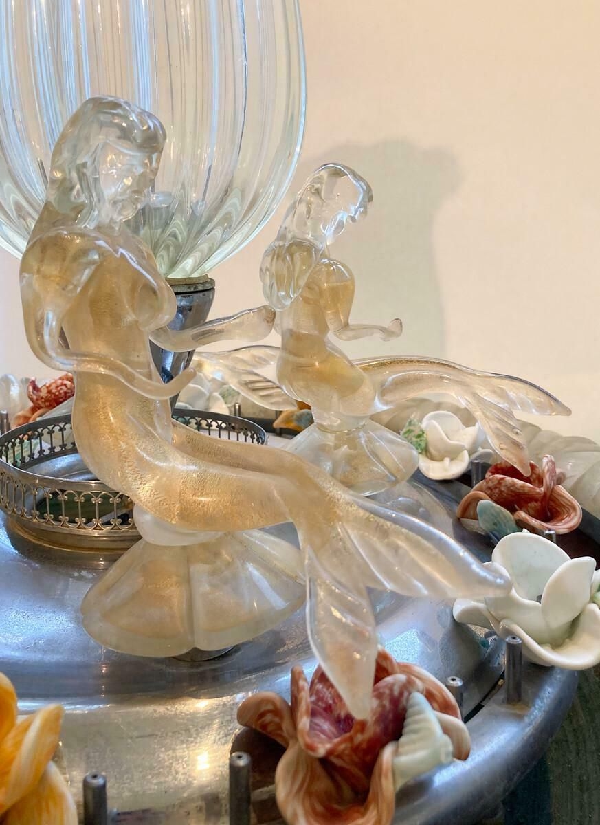 Murano Glass Fountain With A Central Vase Encircled By 4 Mermaids, 1950s photo Home Decor