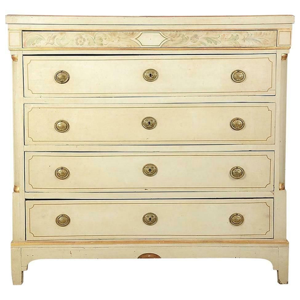 Swedish Gustavian Painted Chest Of Drawers Commode Tallboy, 19th Century White