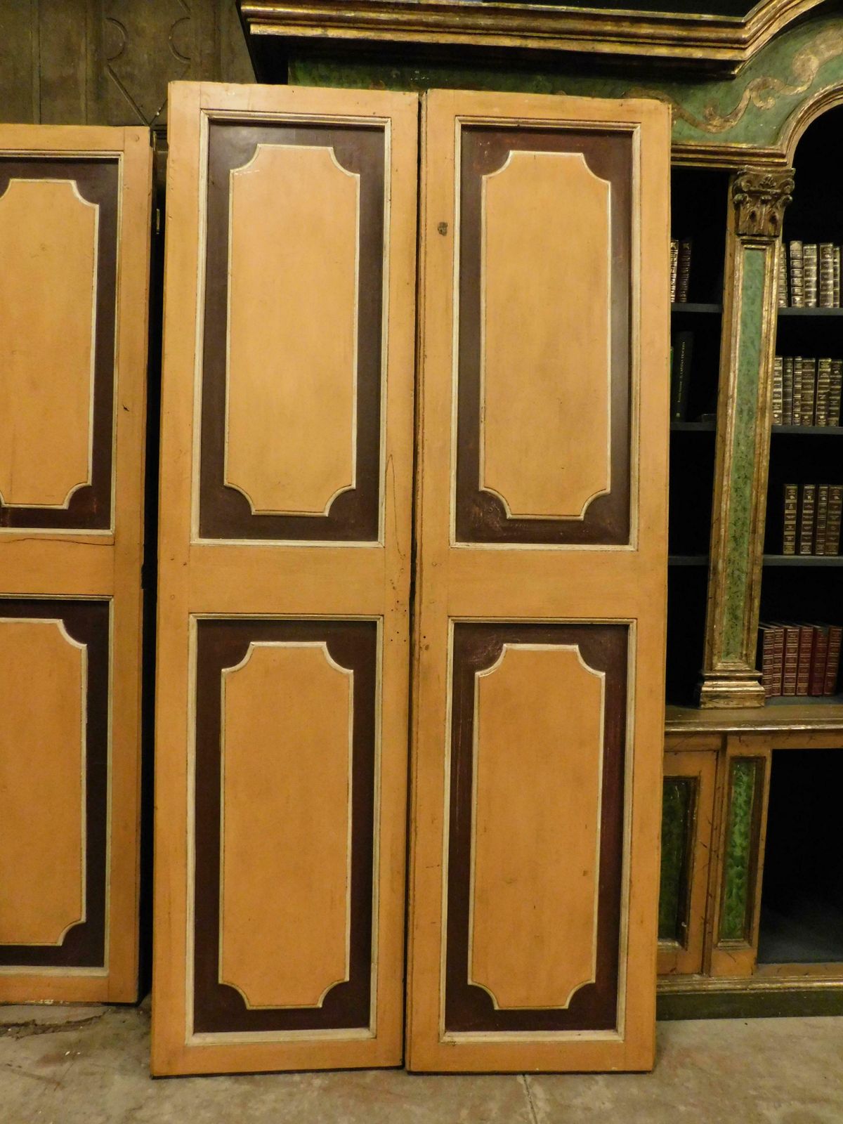 N.3 Double Wing Lacquered Old Doors, Painted And Panels In Relief, Italy photo furniture