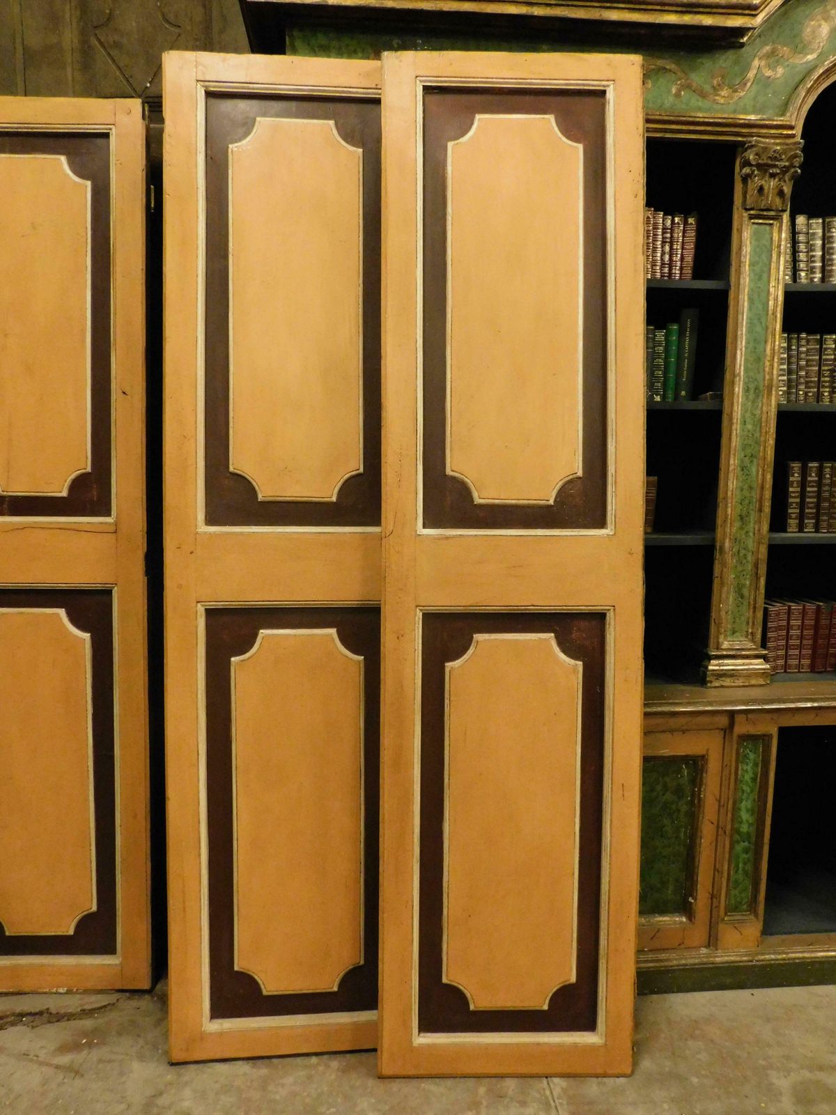 photo furniture N.3 Double Wing Lacquered Old Doors, Painted And Panels In Relief, Italy