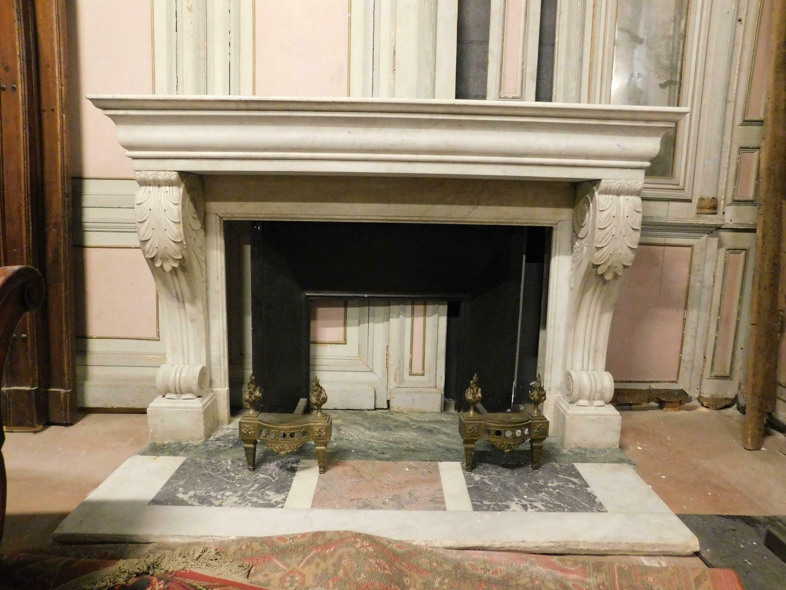 Old White Carrara Marble Mantle Fireplace With Sculpted Legs, France photo 6011.0