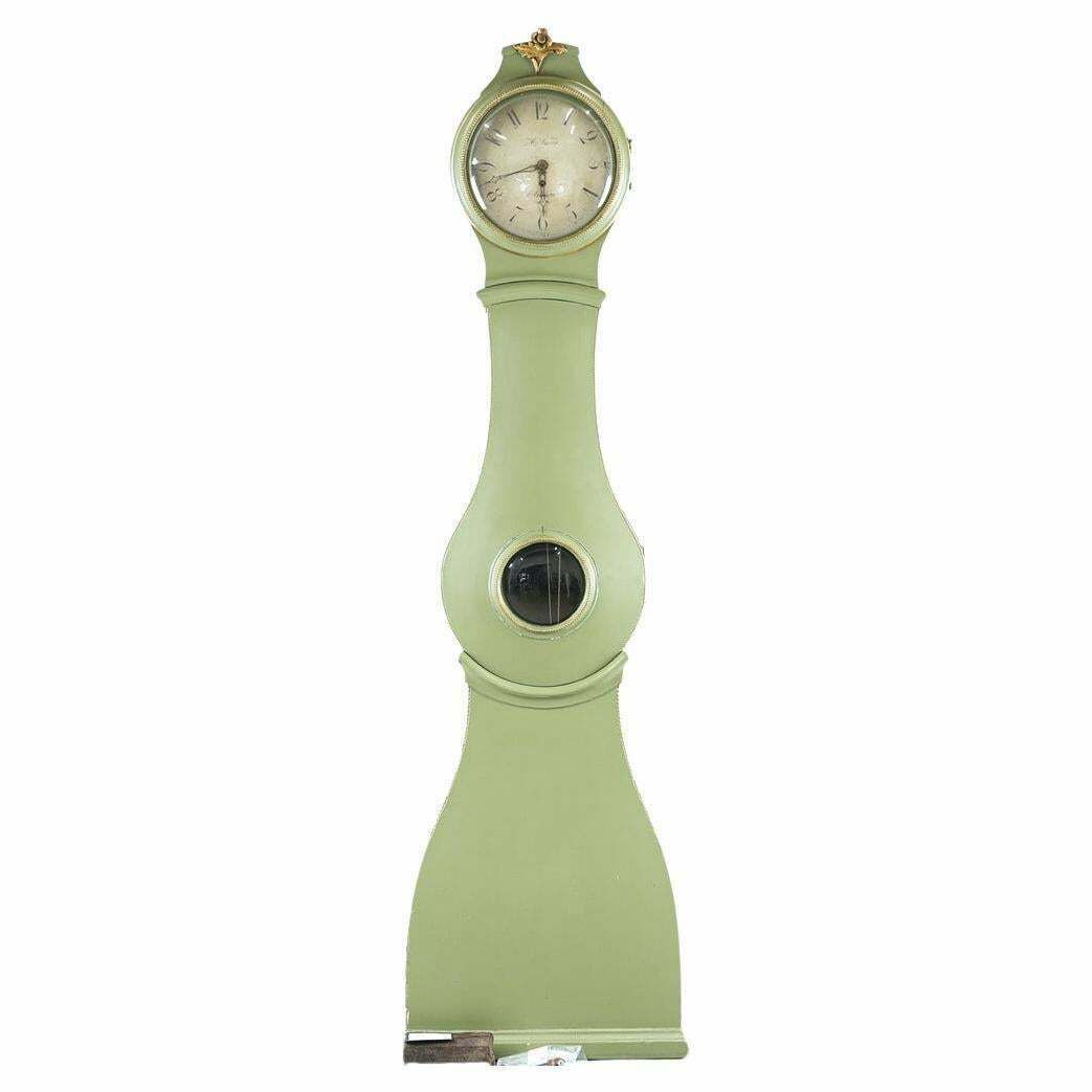 Swedish Antique Mora Clock Green Early 1800s 210m åman Arboga
