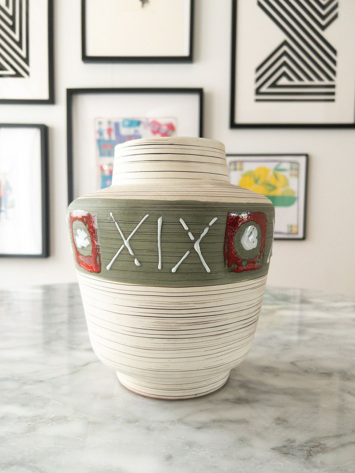 West German Pottery Vase   Carstens Tönnieshof Ceramic Vase   Cream, Brown, Red And Green Vase photo furniture