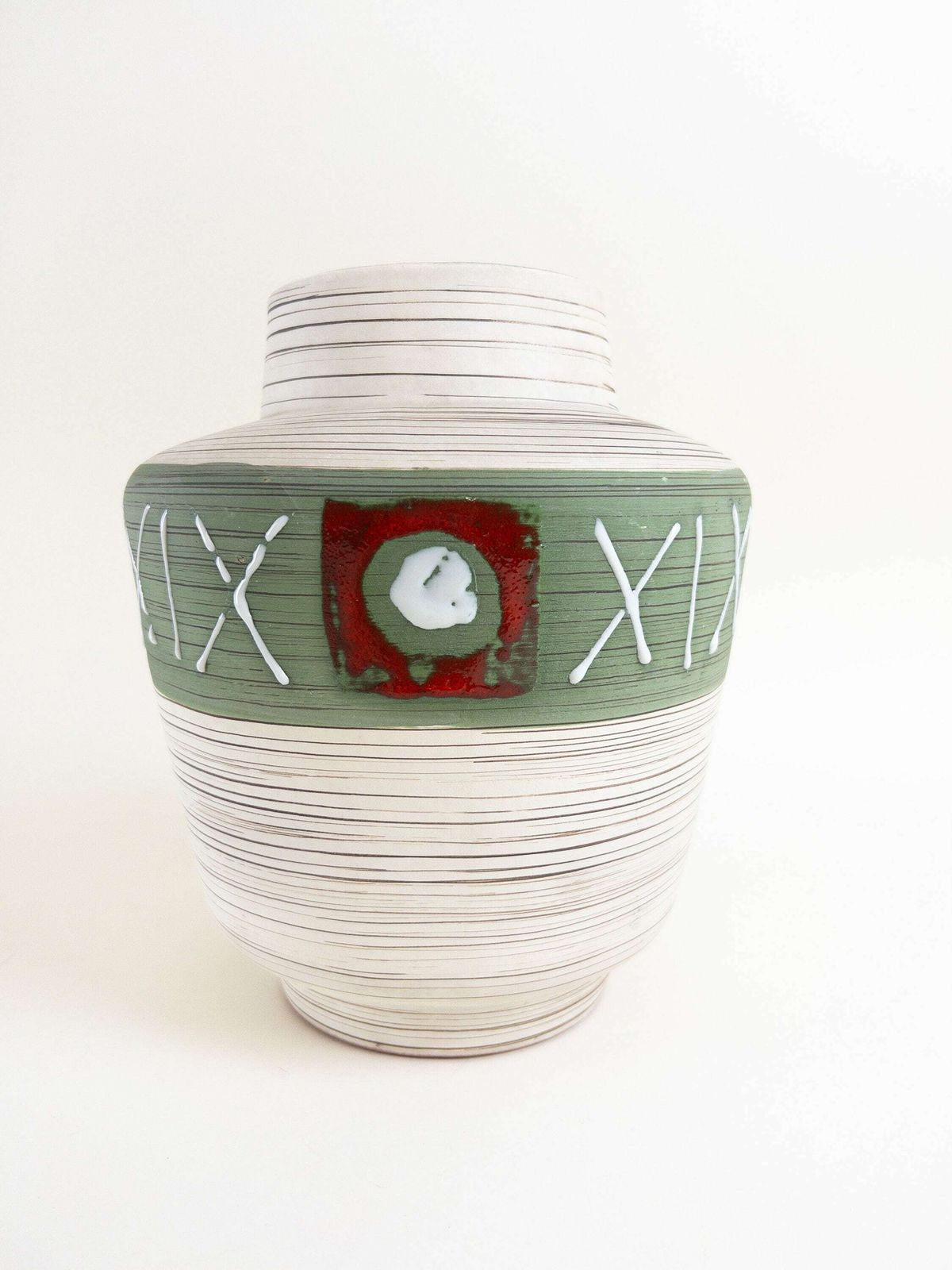 West German Pottery Vase   Carstens Tönnieshof Ceramic Vase   Cream, Brown, Red And Green Vase photo Home Decor