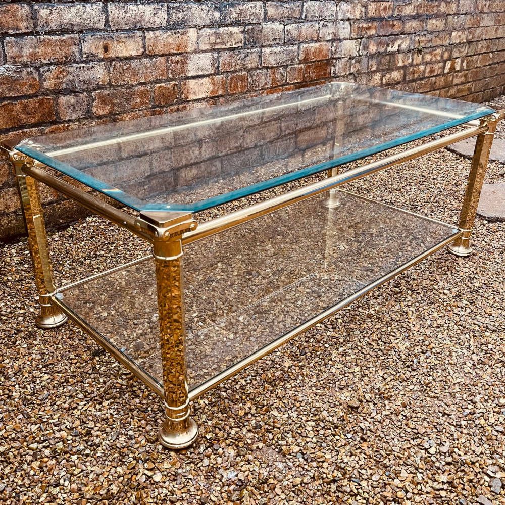 Vintage Mid Century Gilt Metal Hollywood Regency Italian Two Tier Coffee Table photo furniture