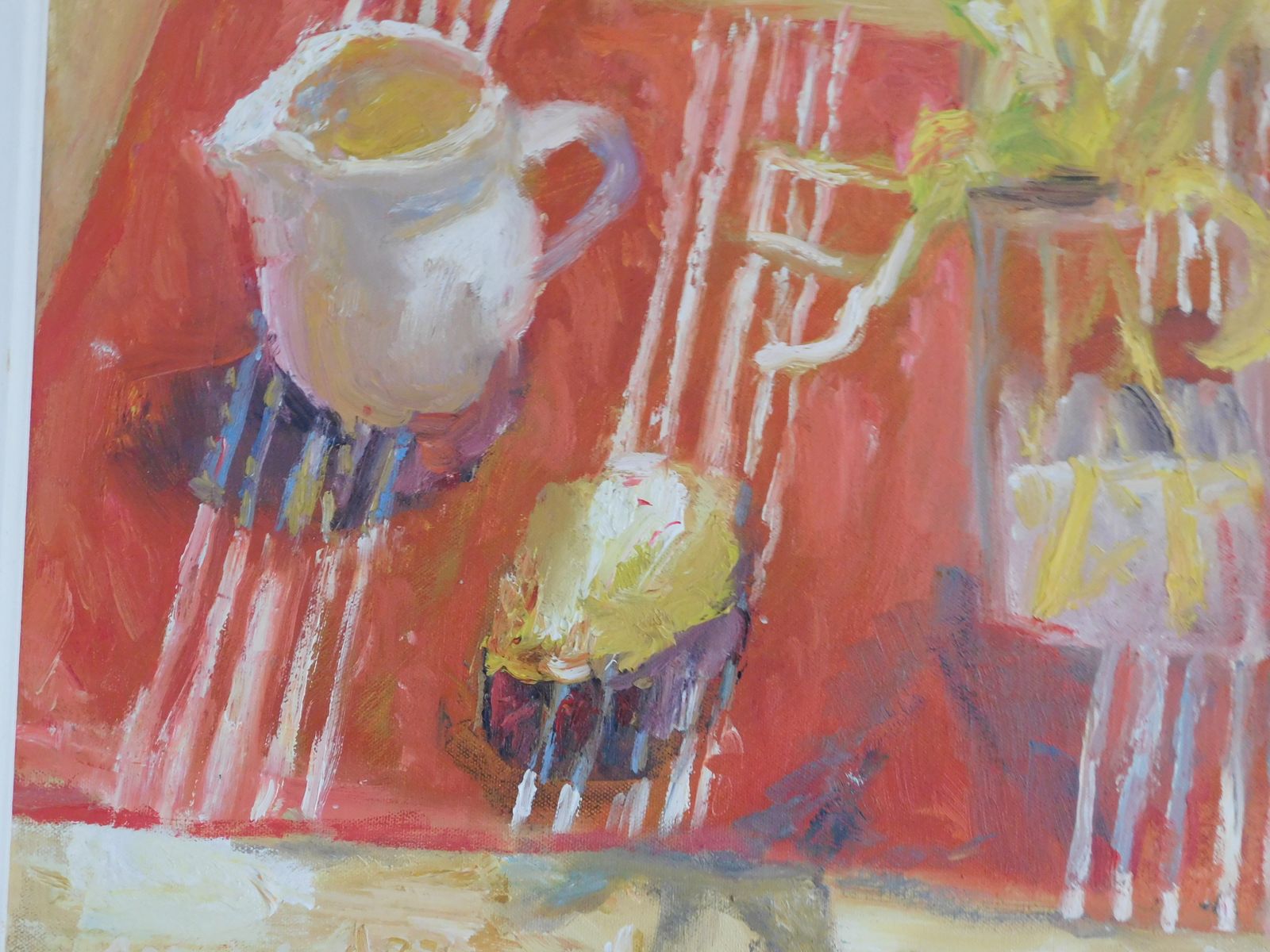 The Red And White Striped Cloth:  Original Oil Painting By Alice Mumford photo 3950.0