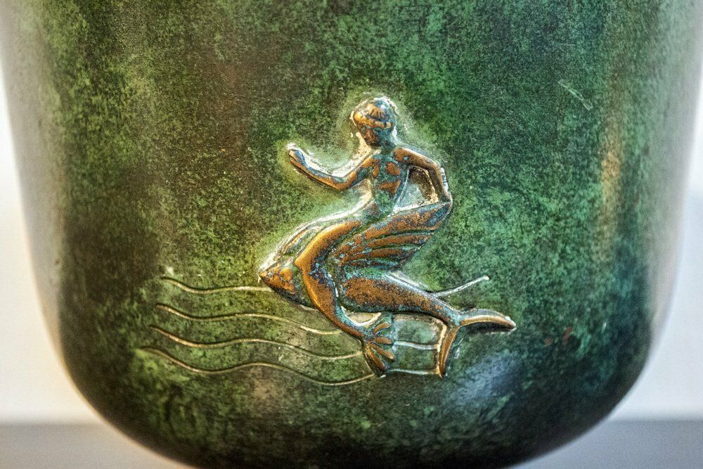 Oxidian Brass Vase With Mermaid Decoration, Italy, 1940s photo 478.0