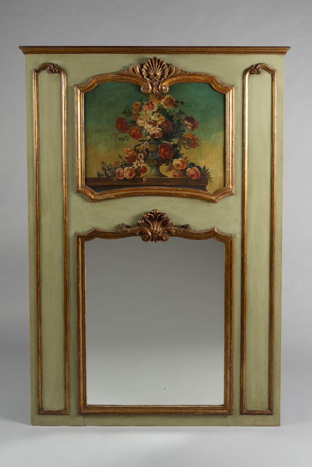 Large 19th Century French Painted And Gilt Trumeau Overmantle Mirror