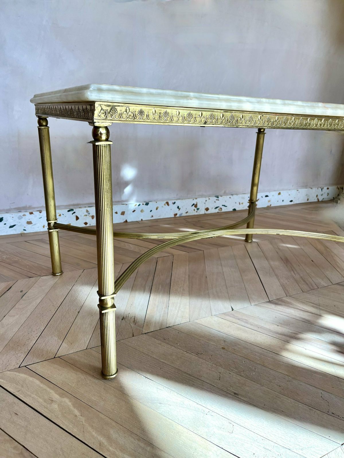 Hollywood Regency Style Italian 1960's Onyx And Brass Coffee Table photo vinterior