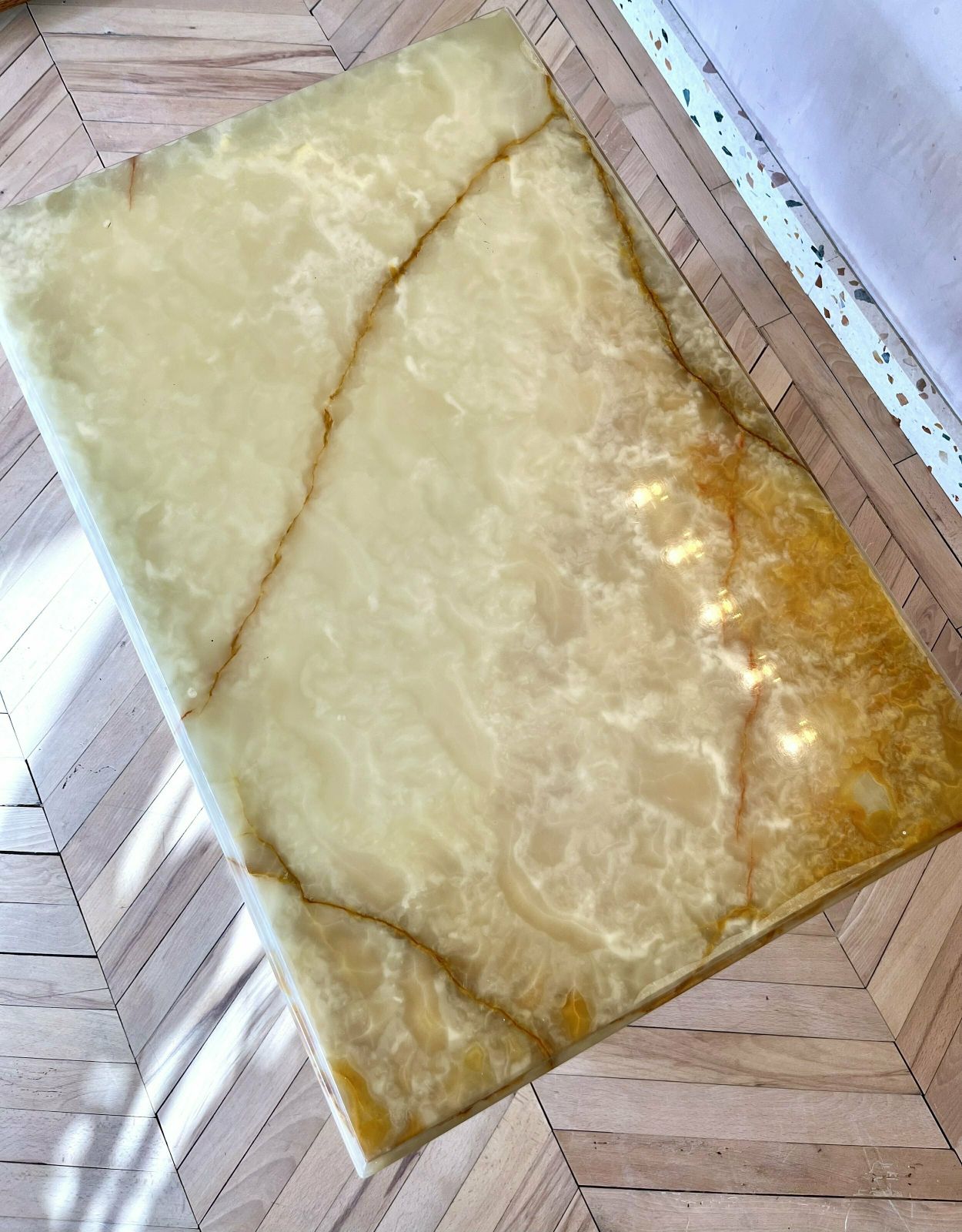 Furniture Hollywood Regency Style Italian 1960's Onyx And Brass Coffee Table photo