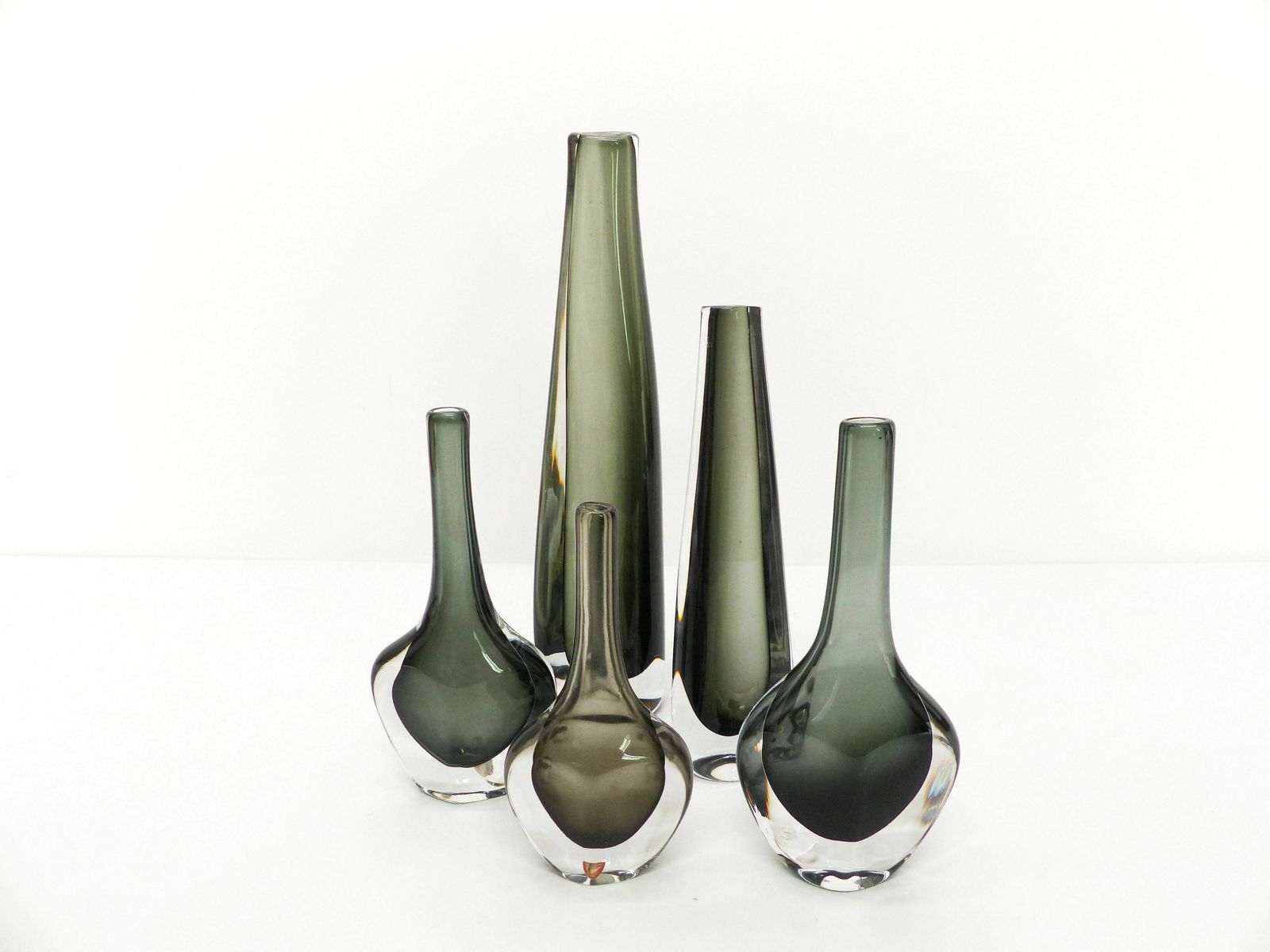 Collection Of 5 Scandinavian Sommerso Glass Vases Nils Landberg For Orrefors photo for sale