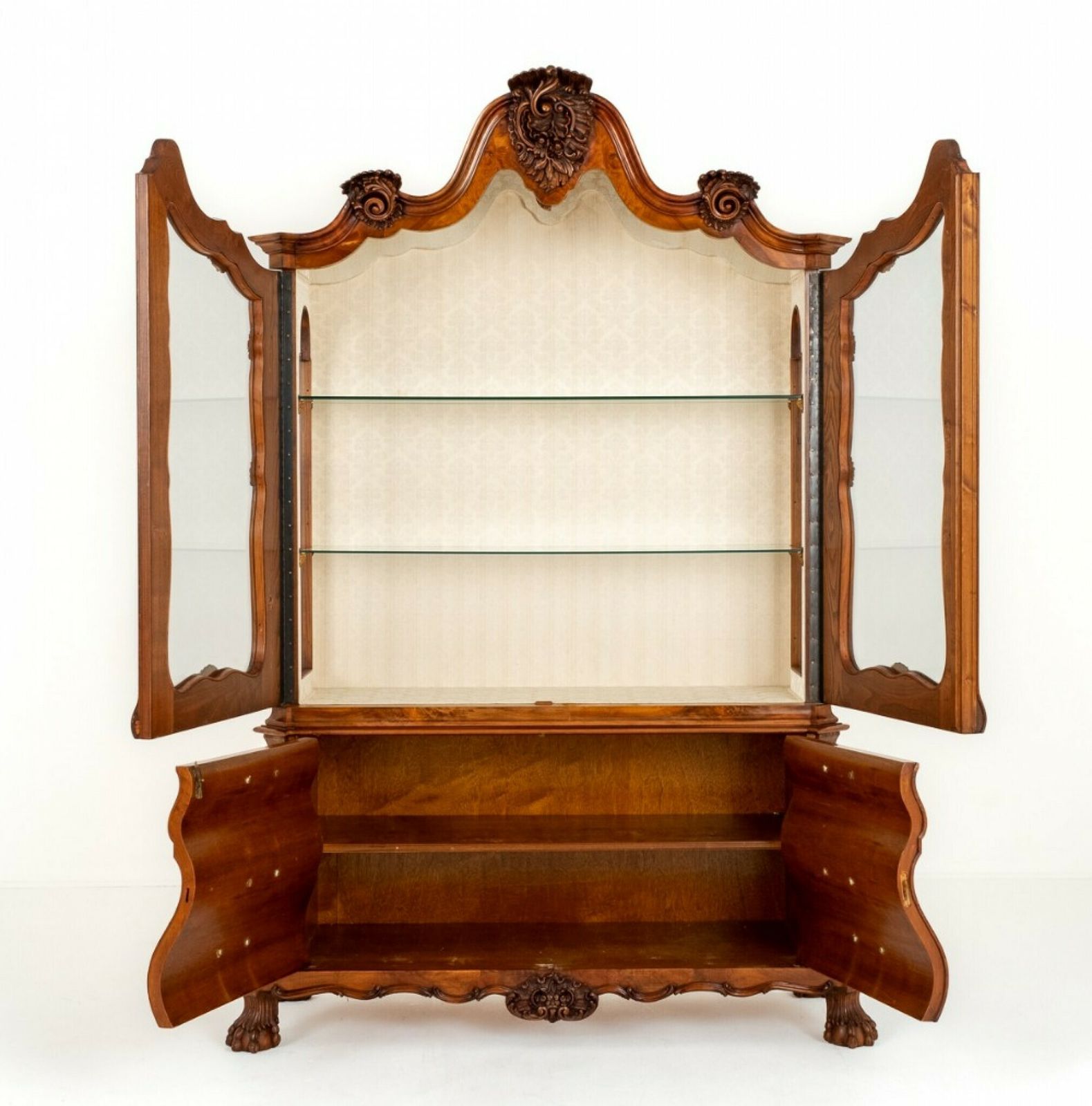 photo for sale Dutch Marquetry Bookcase Cabinet Bombe Inlay