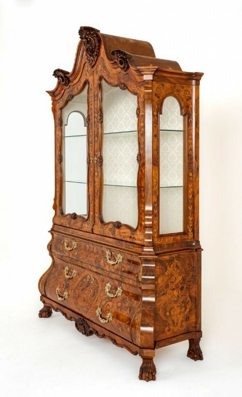 Furniture Dutch Marquetry Bookcase Cabinet Bombe Inlay photo