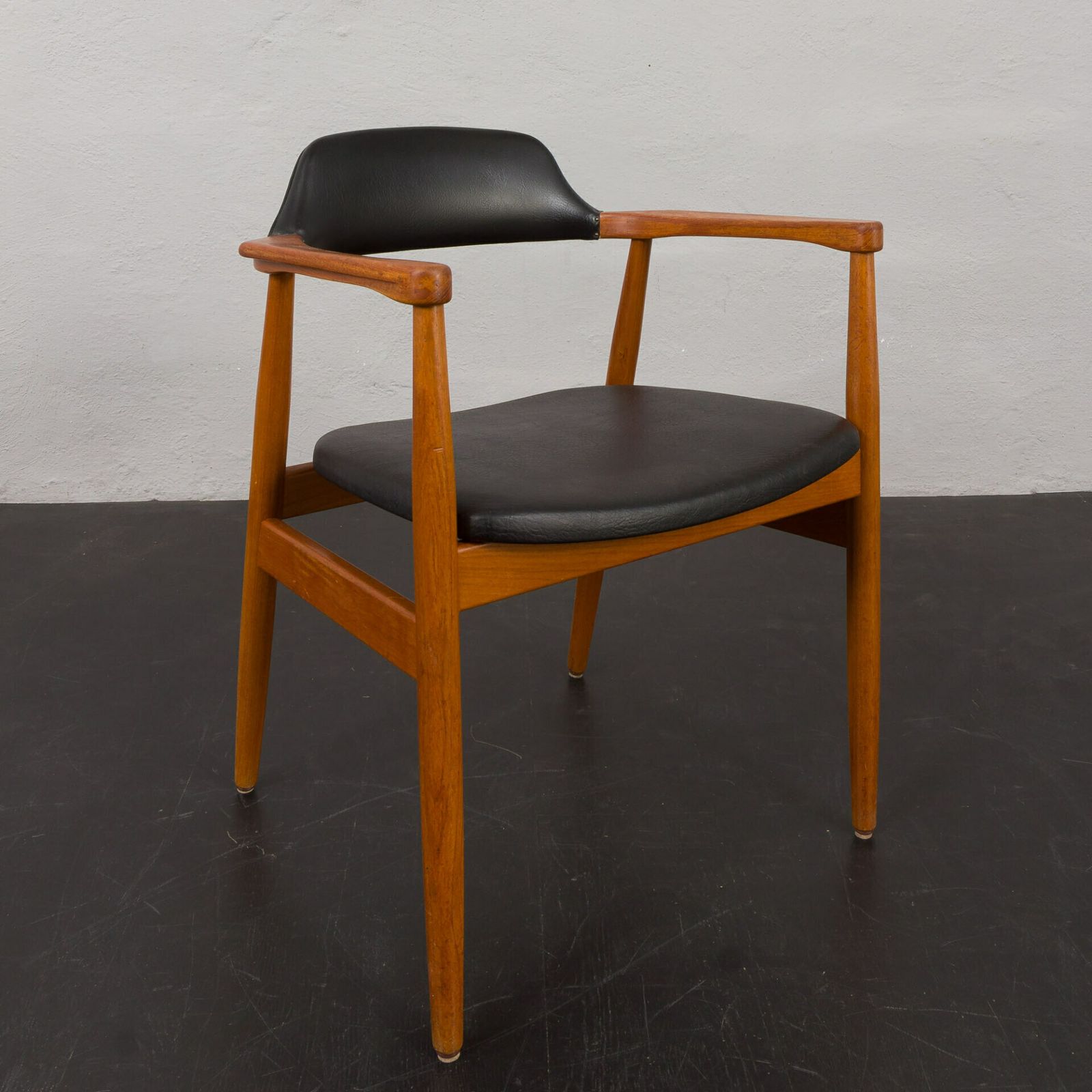 Solid Teak Chair In Black Vinyl Fabric The Style Of Erik Kirkegaard, Denmark, 1950s
