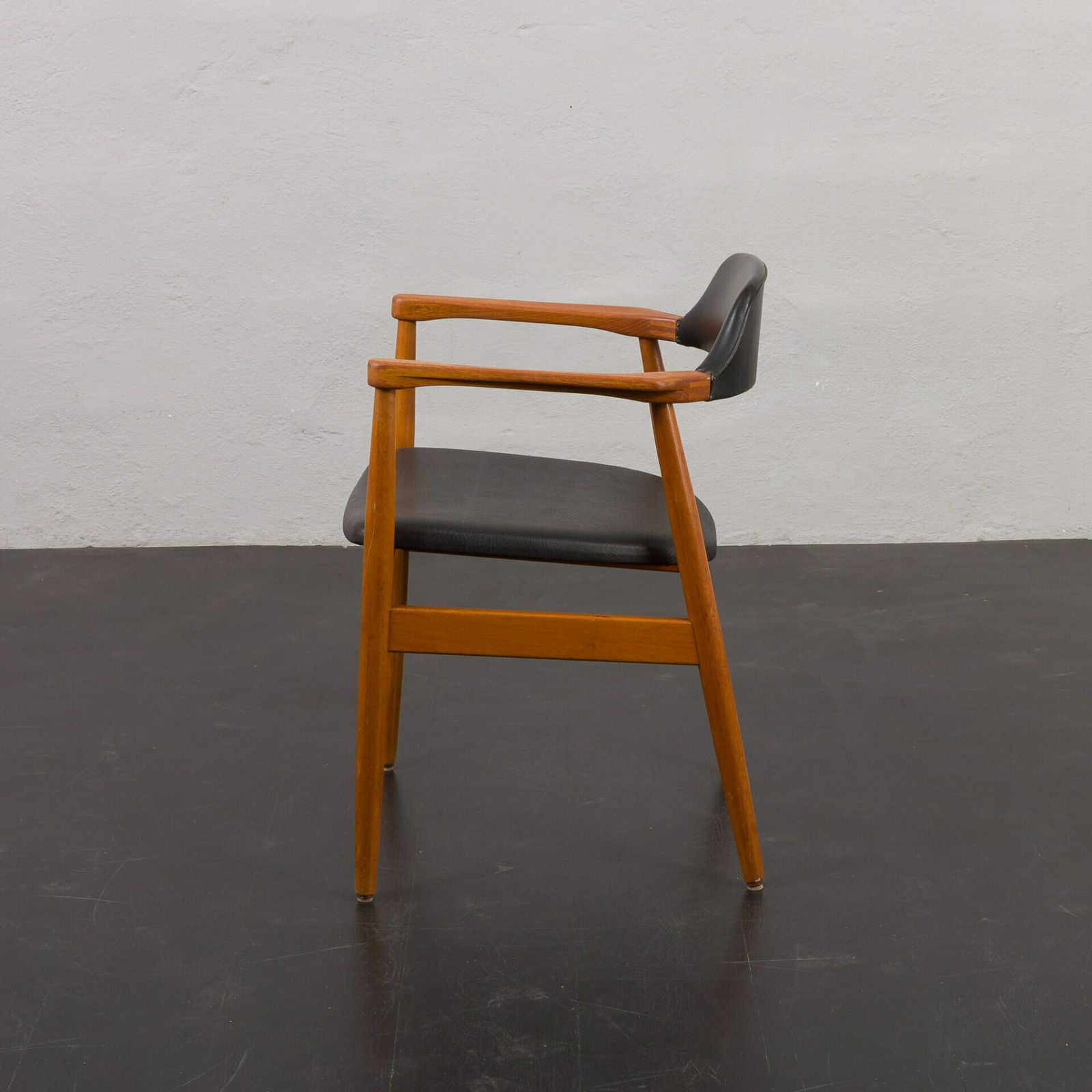 Solid Teak Chair In Black Vinyl Fabric The Style Of Erik Kirkegaard, Denmark, 1950s photo Furniture