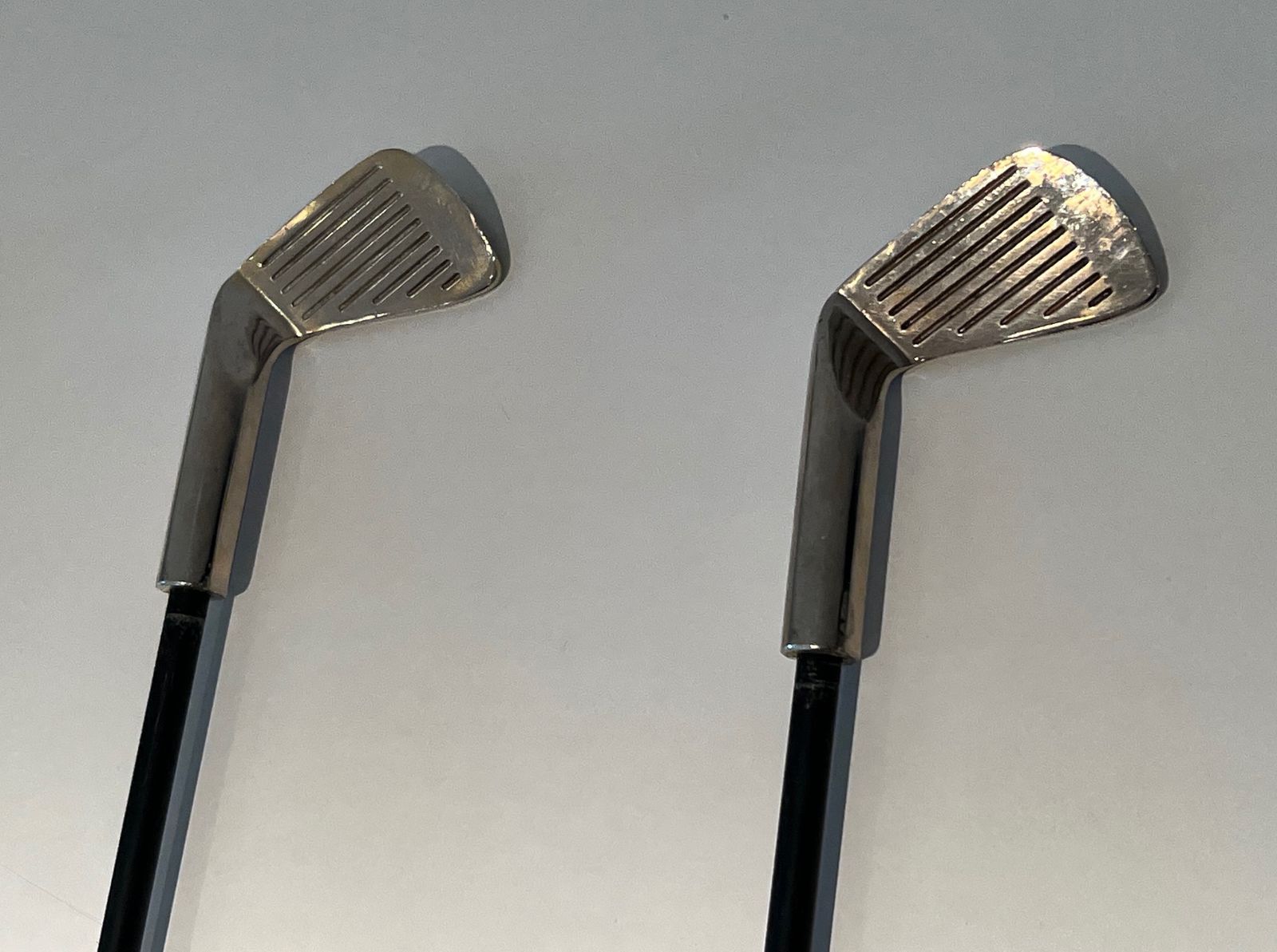 photo for sale “Golf” Model Fire Kit In Black Lacquered Metal And Chromed Brass