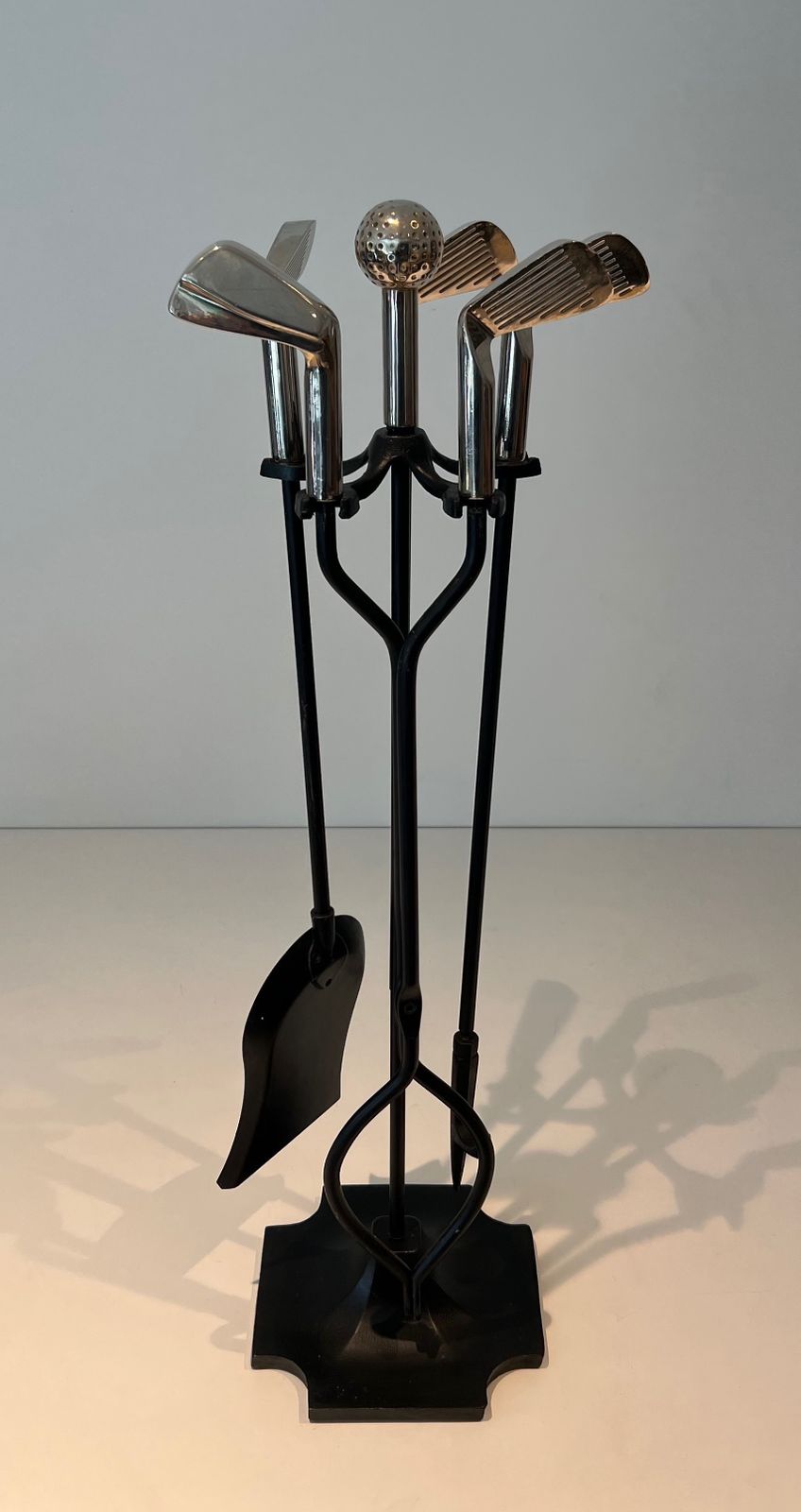 Home Fixtures “Golf” Model Fire Kit In Black Lacquered Metal And Chromed Brass photo