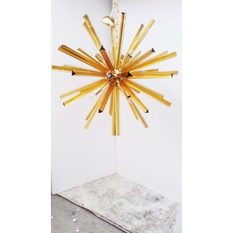 Contemporary Sputnik Amber “Triedro” Murano Glass Chandelier photo Lighting