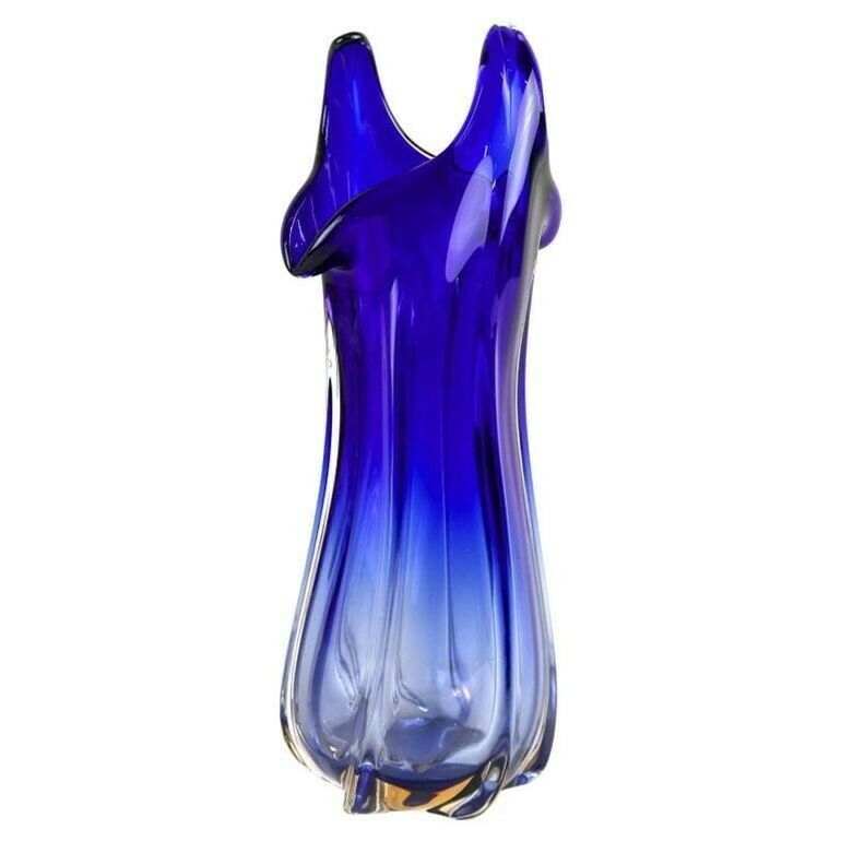 Contemporary Dark Blue Murano Glass Vase, Italy Circa 1970