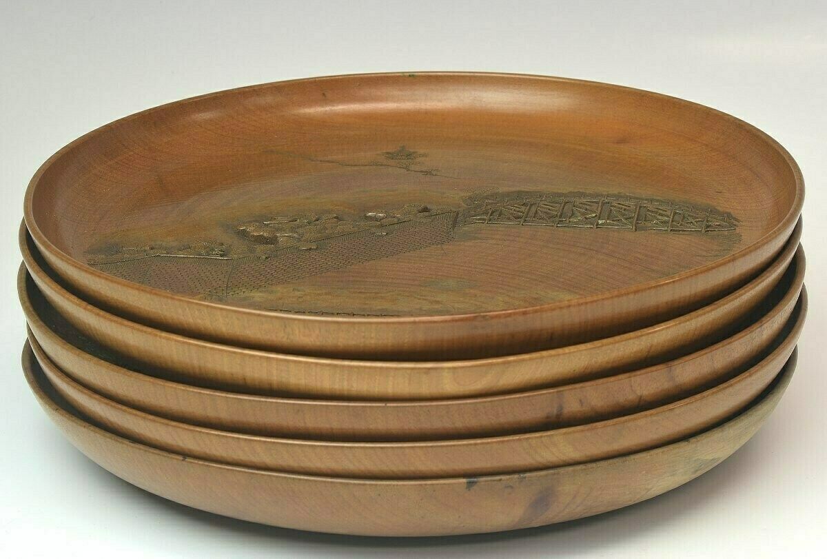 photo for sale Unique Set Of Five Antique (Meiji) Japanese Sencha (Tea Ceremony) Carved Trays