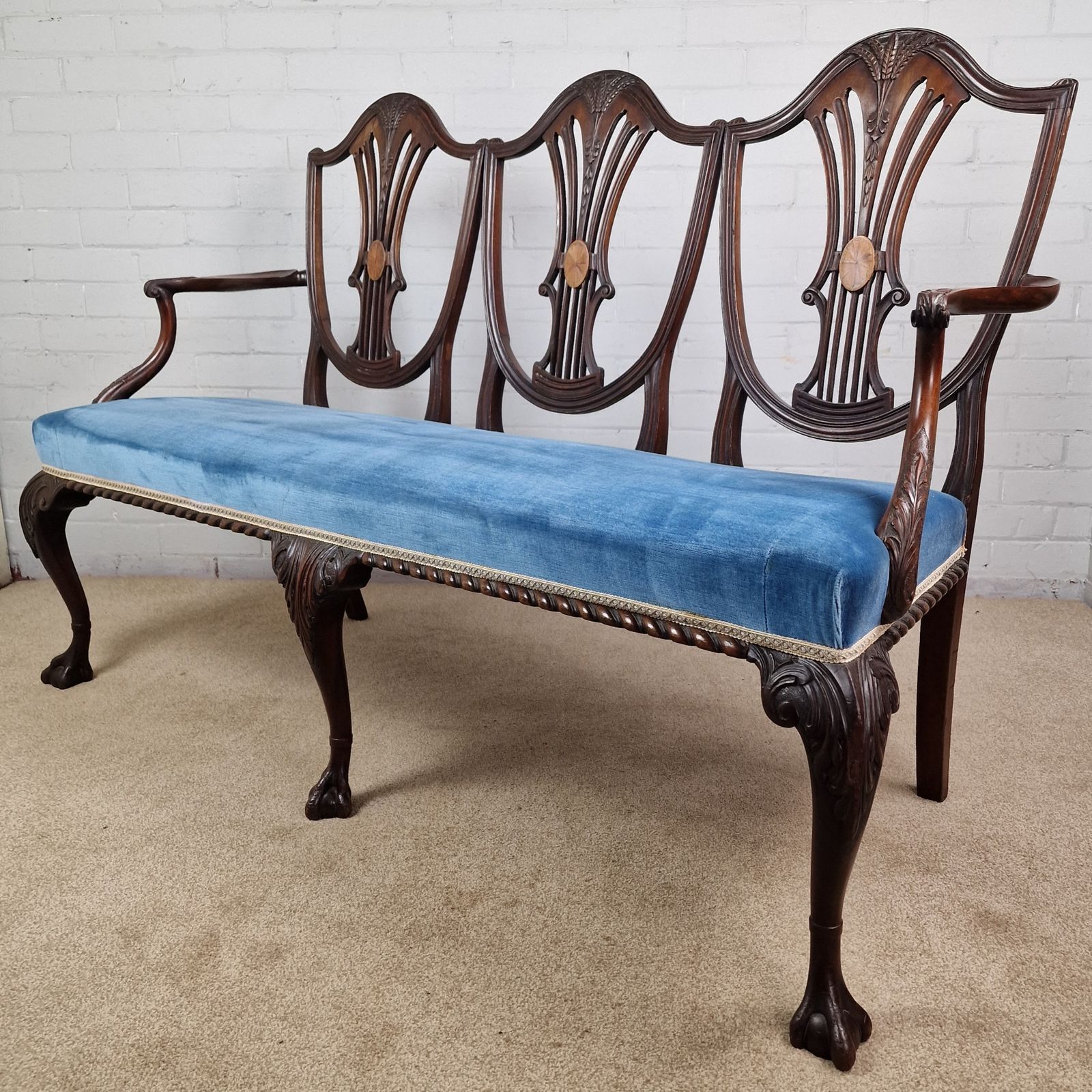 Original Victorian Sheraton Style Three Seat Sofa / Settee photo vinterior