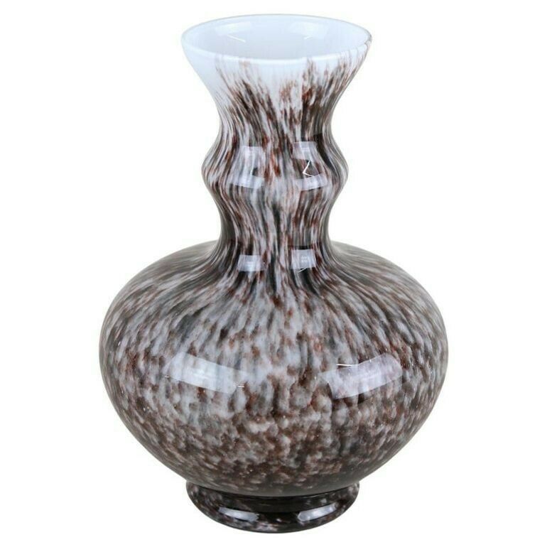 Bulbous Murano Glass Vase With Brown, Grey & Black Tones, Italy Circa 1970