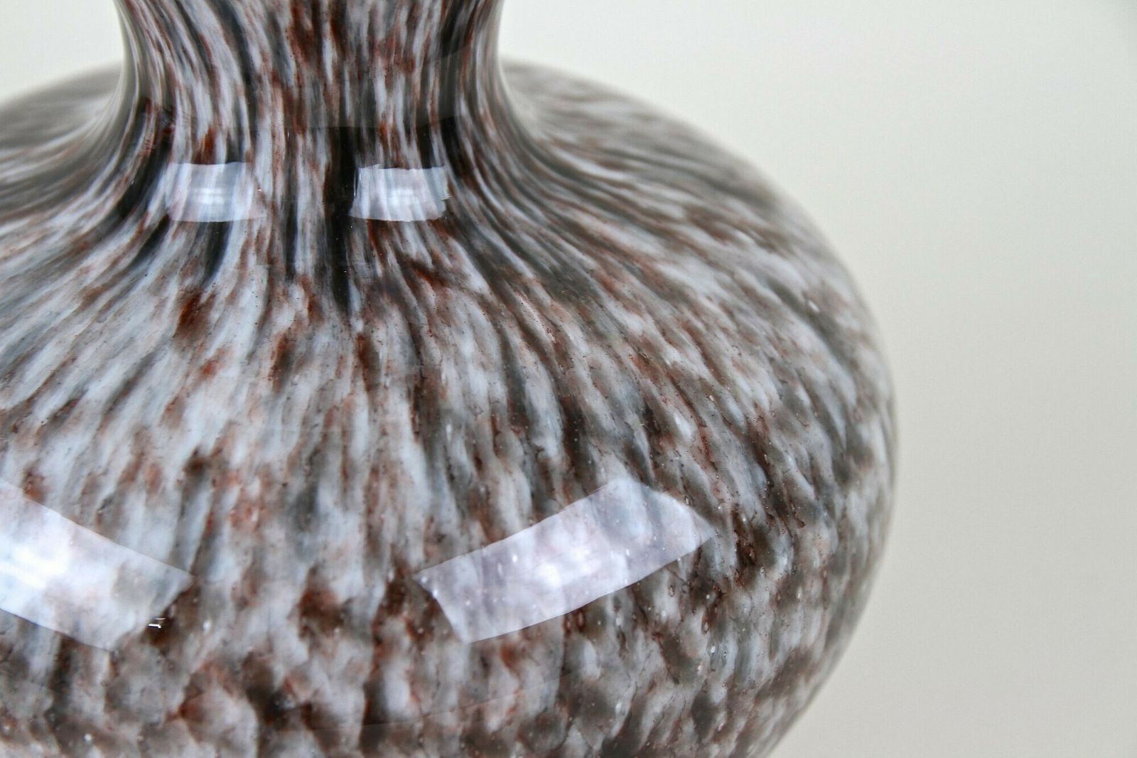 photo for sale Bulbous Murano Glass Vase With Brown, Grey & Black Tones, Italy Circa 1970