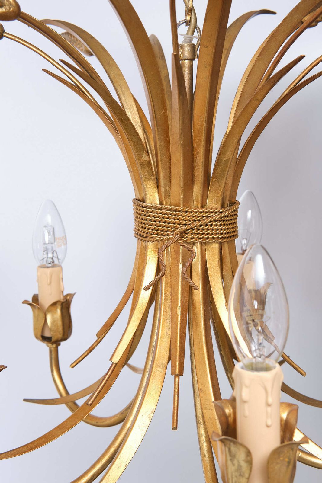 Pair Gilded Brass Wheat Sheaf Chandeliers Italy 1970s photo 2139.0