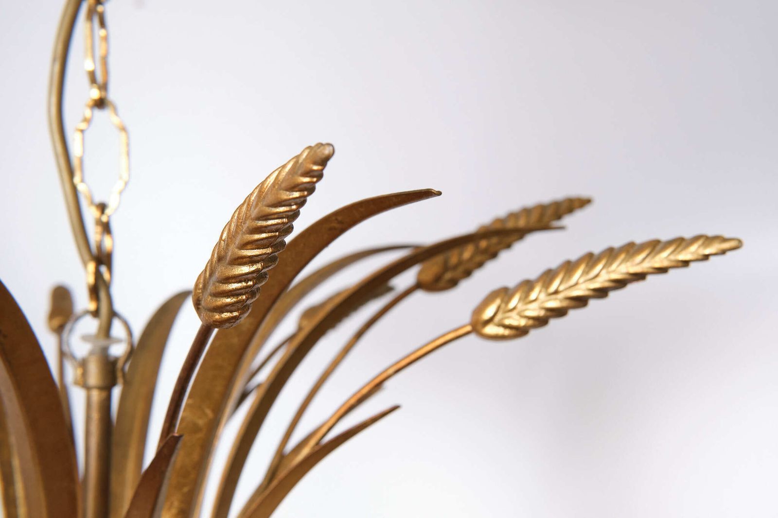 photo furniture Pair Gilded Brass Wheat Sheaf Chandeliers Italy 1970s
