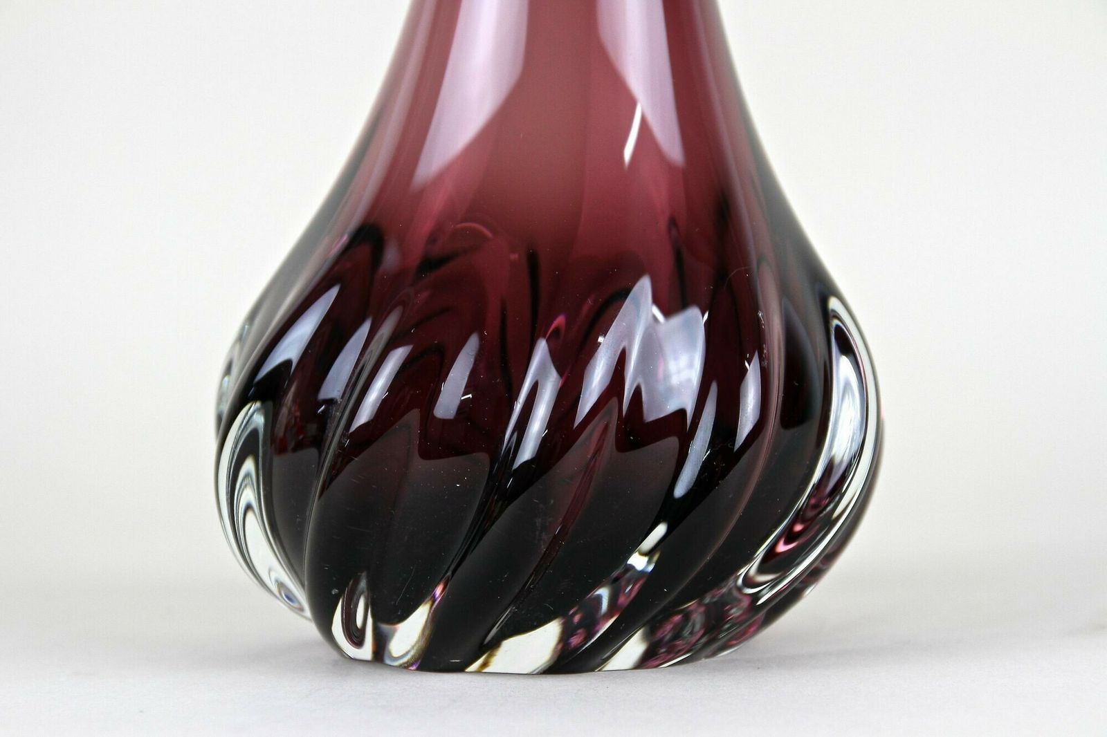 Bordeaux Red Murano Glass Long Neck Vase, 20th Century, Italy Circa 1970 photo vintage