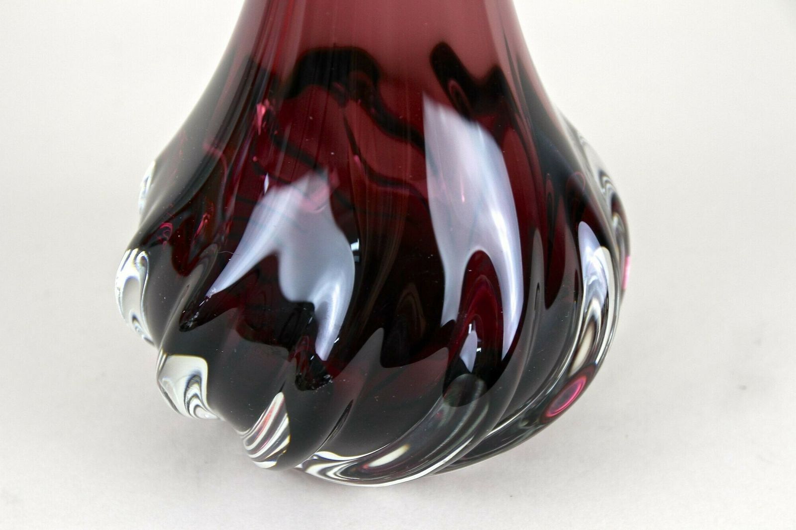 photo for sale Bordeaux Red Murano Glass Long Neck Vase, 20th Century, Italy Circa 1970