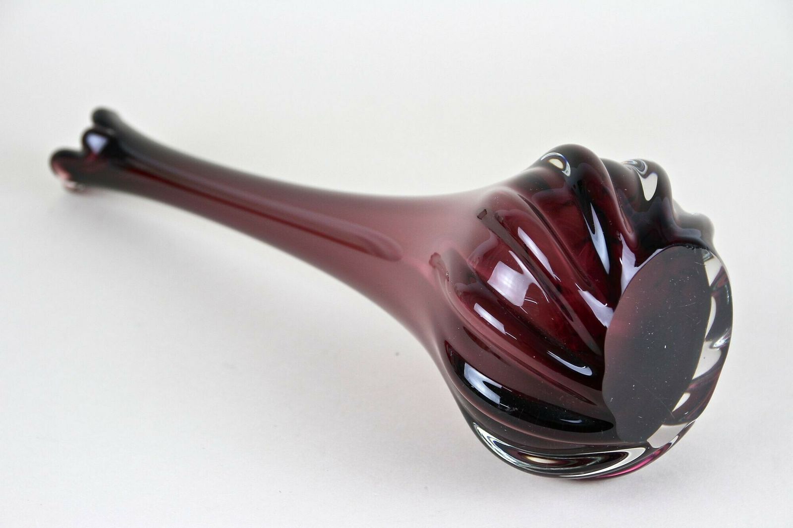 Home Decor Bordeaux Red Murano Glass Long Neck Vase, 20th Century, Italy Circa 1970 photo