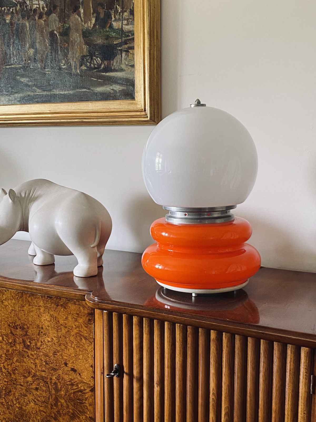 Carlo Nason, Space Age Orange Murano Glass Table Lamp, Av Mazzega, 1970s