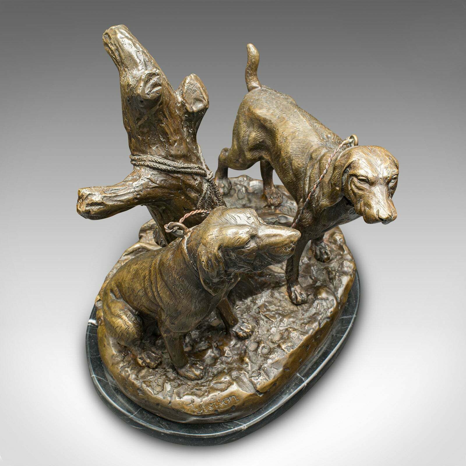 1985.0 Vintage Bloodhound Ornament, American, Bronze, Marble, Dog Sculpture, Circa 1950 photo