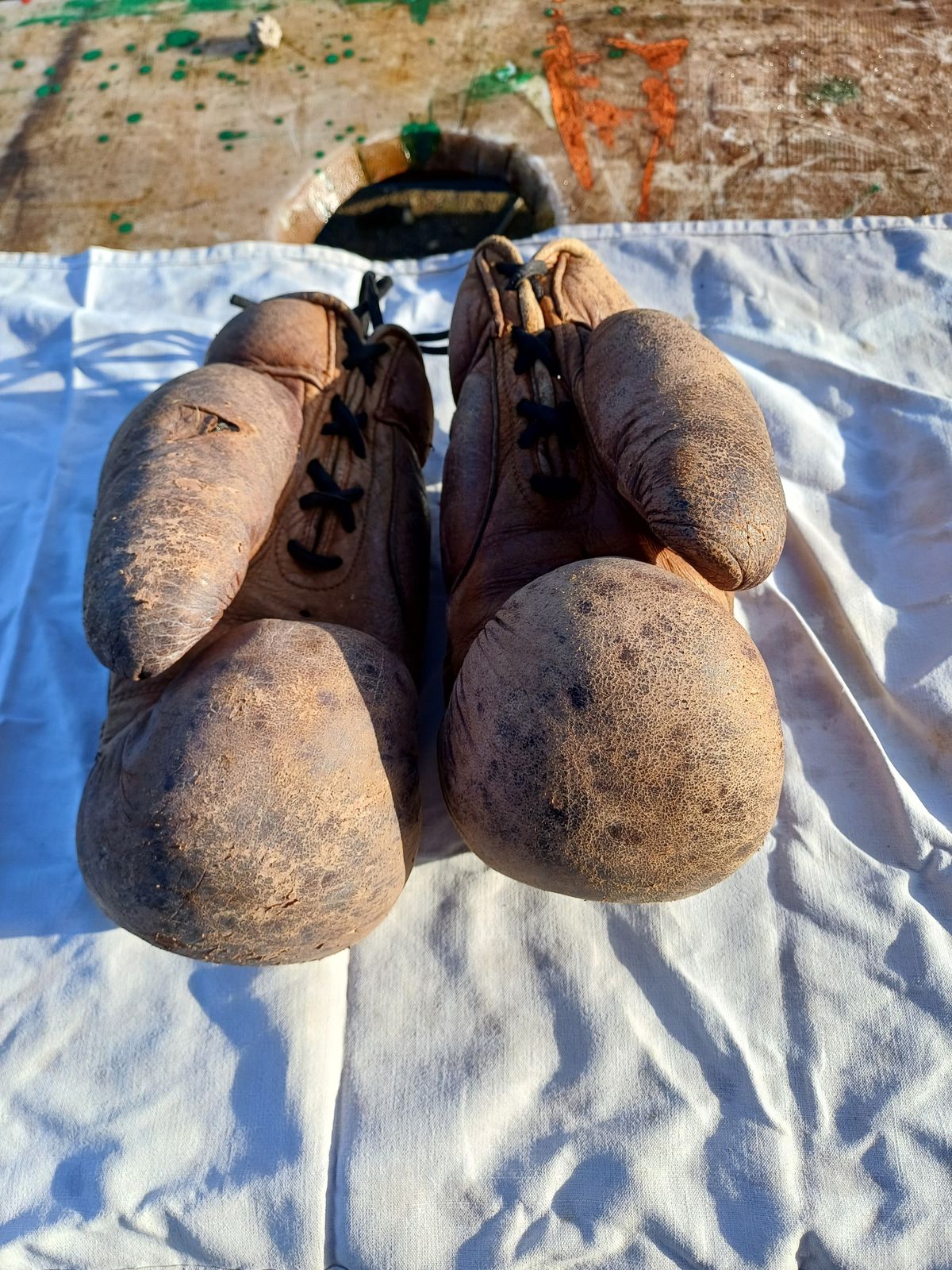 Pair Of Old Leather Boxing Gloves photo furniture